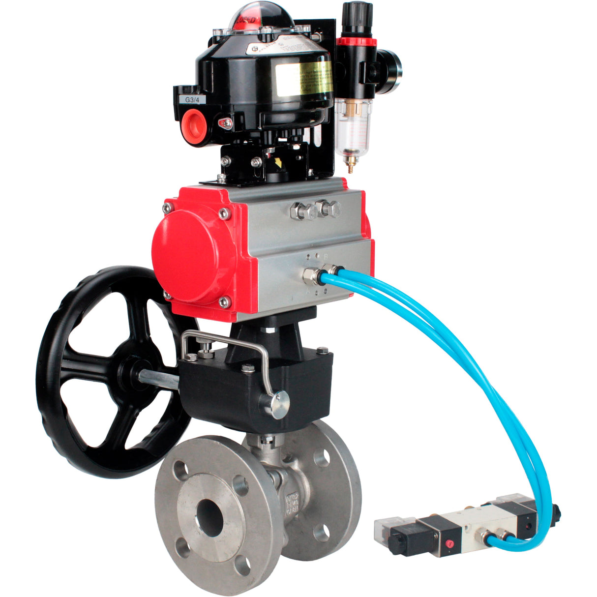 Ball valves Elephant BV3232P(2pc)-FP-F-ISO-H DN15-250 flanged, two-piece, body - stainless steel SS316, seal - PTFE, with pneumatic drive PA-DA-052-210 pneumatic distributor 4V320-10 gearbox MON ATU AFC2000 LSU APL-510N-EX