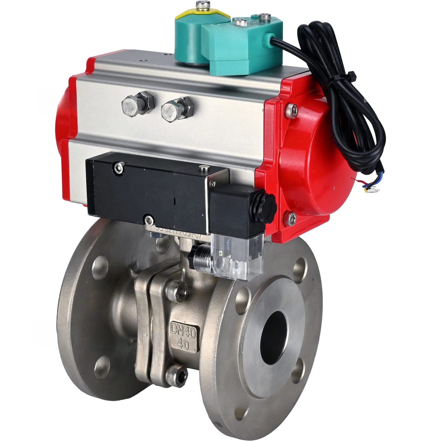 Ball valves Elephant BV3232P(2pc)-FP-F-ISO-H DN15-300 40 bar/16 full bore, flanged, body - 316 stainless steel, seal - PTFE, with PA-DA pneumatic actuator, pneumatic distributor 4M310-08 NAMUR 24V and ALS200D magnetic switch