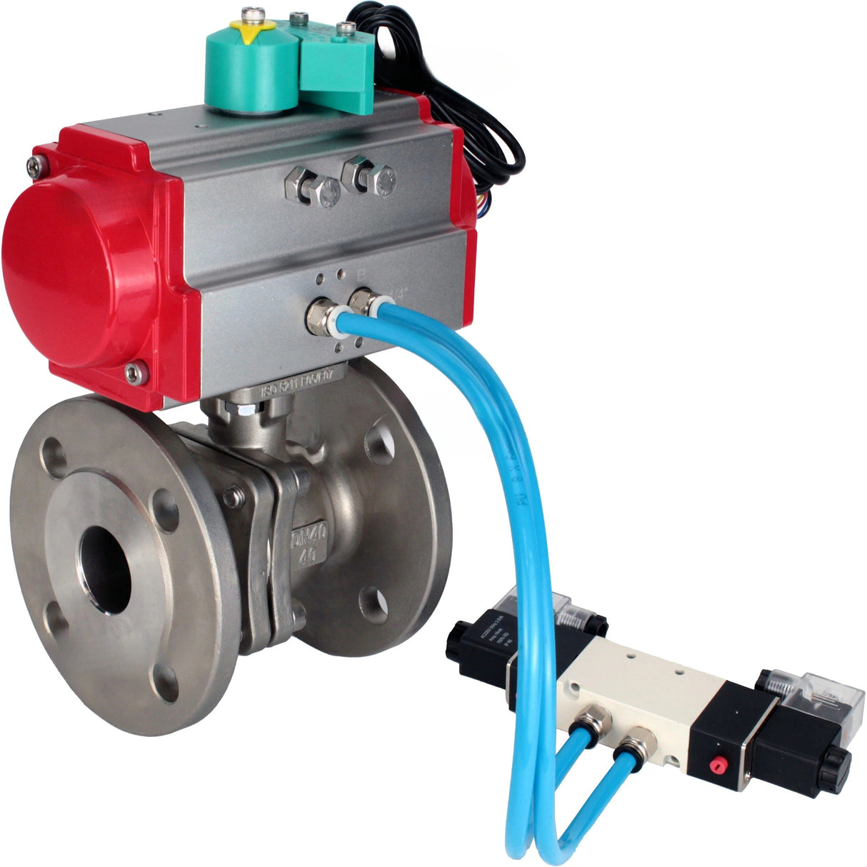 Ball valves Elephant BV3232P(2pc)-FP-F-ISO-H DN15-300 40 bar/16 full bore, flanged, body - 316 stainless steel, seal - PTFE, with PA-DA pneumatic actuator, pneumatic distributor 4V320-08 220V and ALS200D magnetic switch