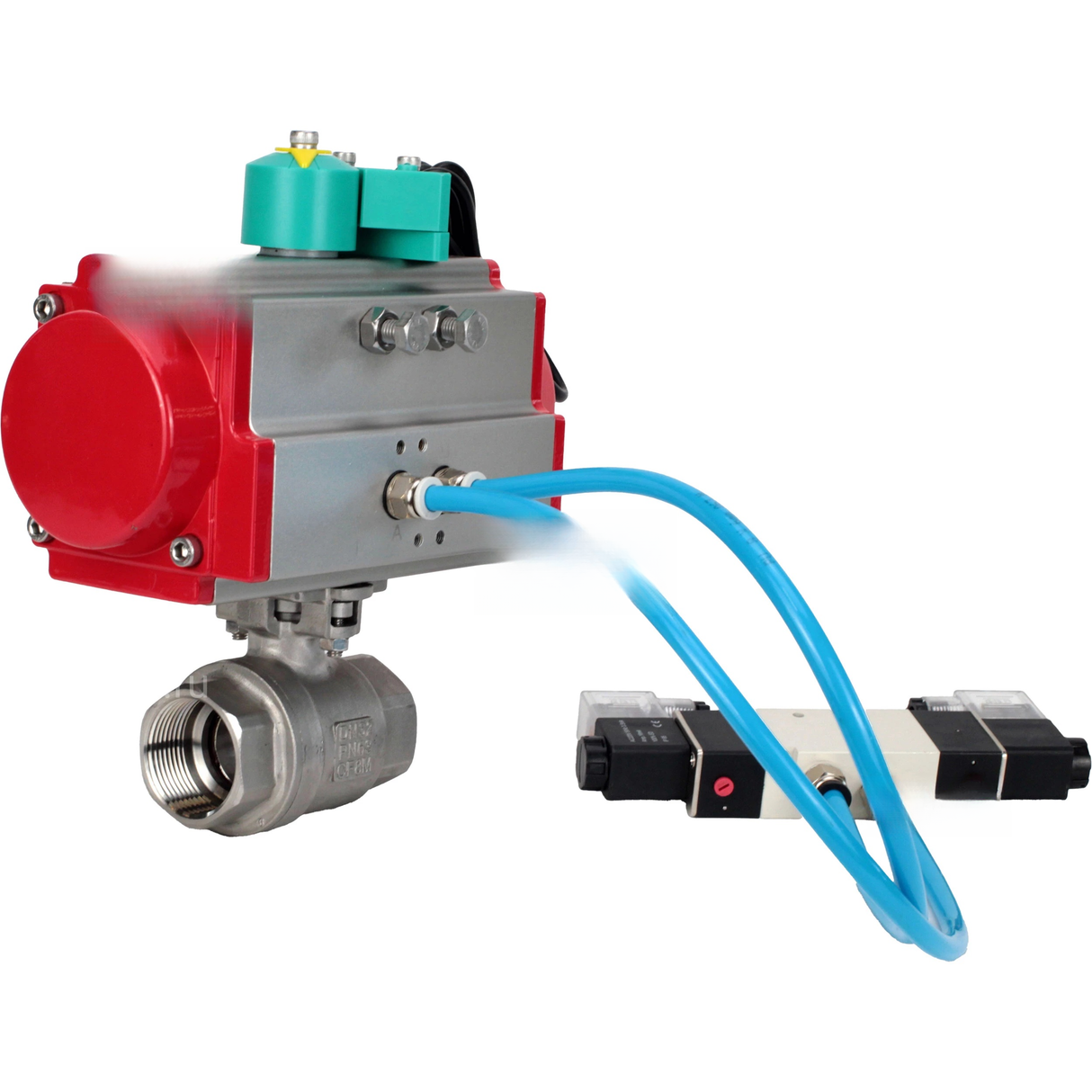 Ball valves Elephant BV3232P(2pc)-FP-T-ISO-H DN10-100 63/40 bar full bore, internal thread, body - 316 stainless steel, seal - PTFE, with PA-DA pneumatic actuator, pneumatic distributor 4V320-08 220V and ALS200D magnetic switch