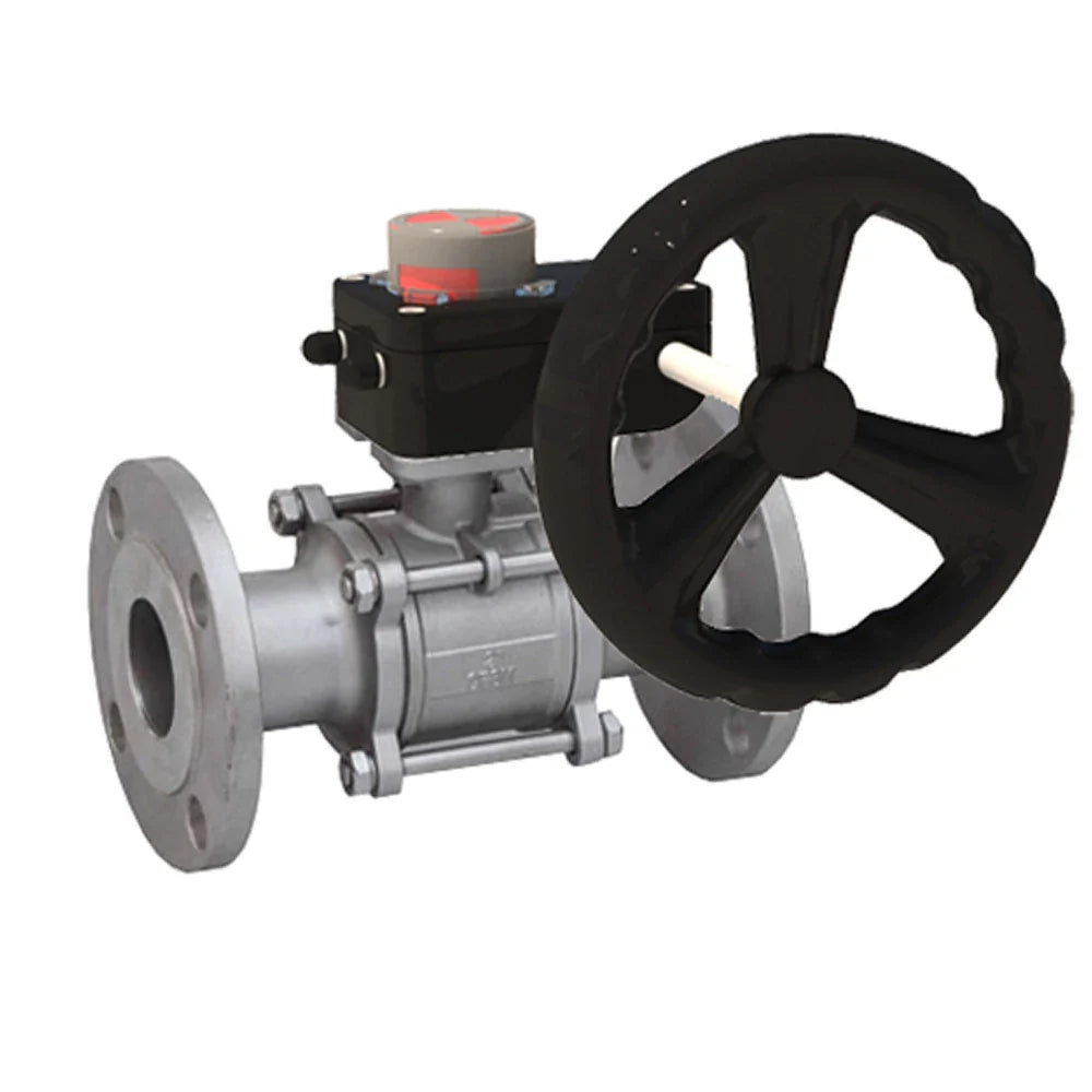 Ball valves Elephant BV3232P(3pc)-FP-F-ISO-H DN65-100 25/40 bar flanged with ISO flange, body - 316 stainless steel, full bore, seal - PTFE, with gearbox Elephant HGB RQN-Z with visual position indicator