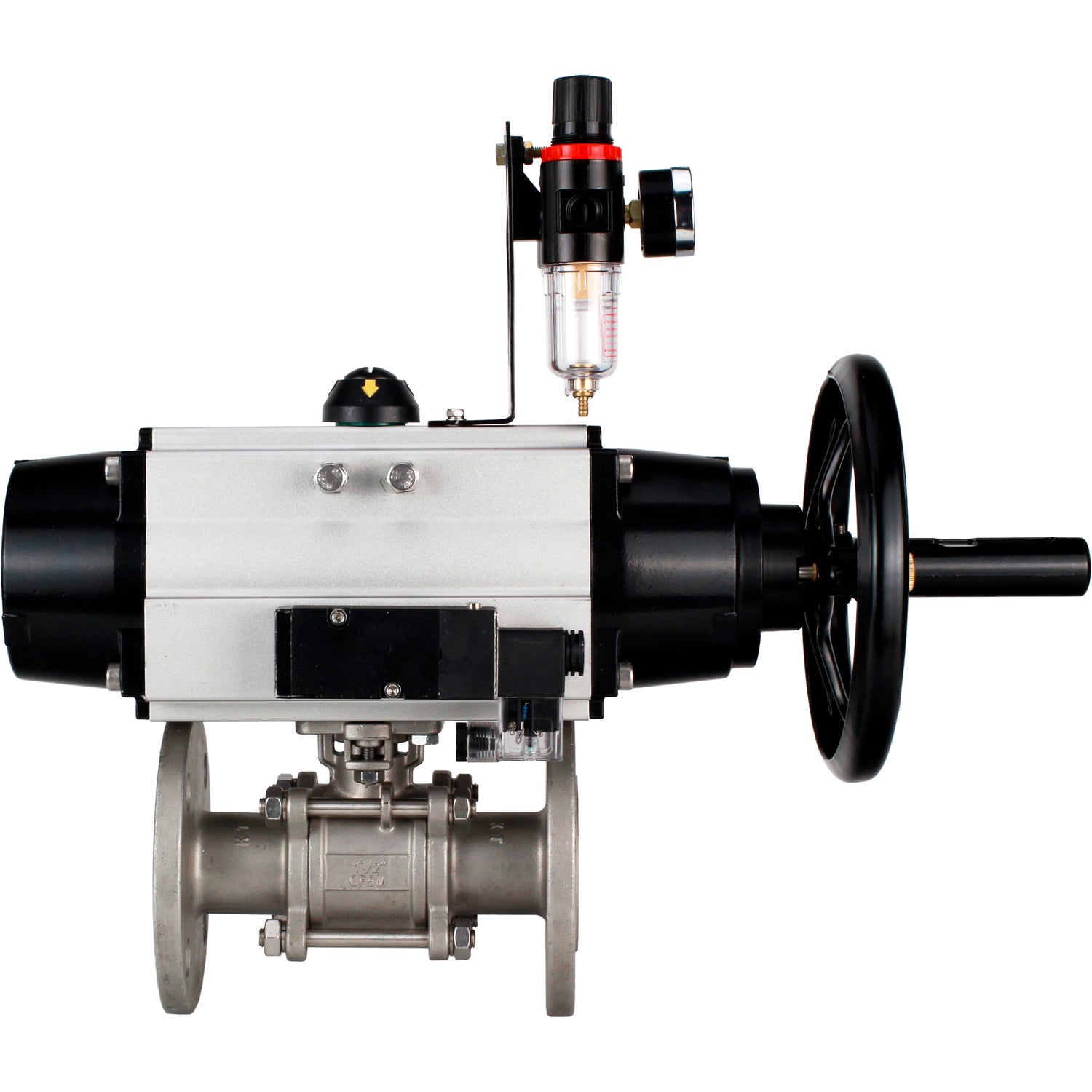 Ball valves Elephant BV3232P(3pc)-FP-F-ISO-H DN65-100 25/40 bar flanged with ISO flange, body - 316 stainless steel, full bore, seal - PTFE, with pneumatic drive PA-DA-105-1, pneumatic distributor 4M310-08 NAMUR 220V, ATU AFC2000
