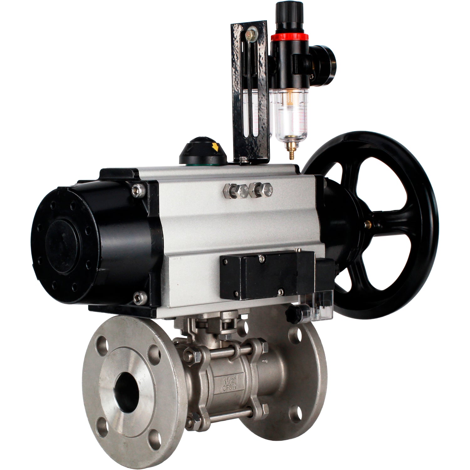 Ball valves Elephant BV3232P(3pc)-FP-F-ISO-H DN65-100 25/40 bar flanged with ISO flange, body - 316 stainless steel, full bore, seal - PTFE, with pneumatic drive PA-DA-105-1, pneumatic distributor 4M310-08 NAMUR 220V, ATU AFC2000