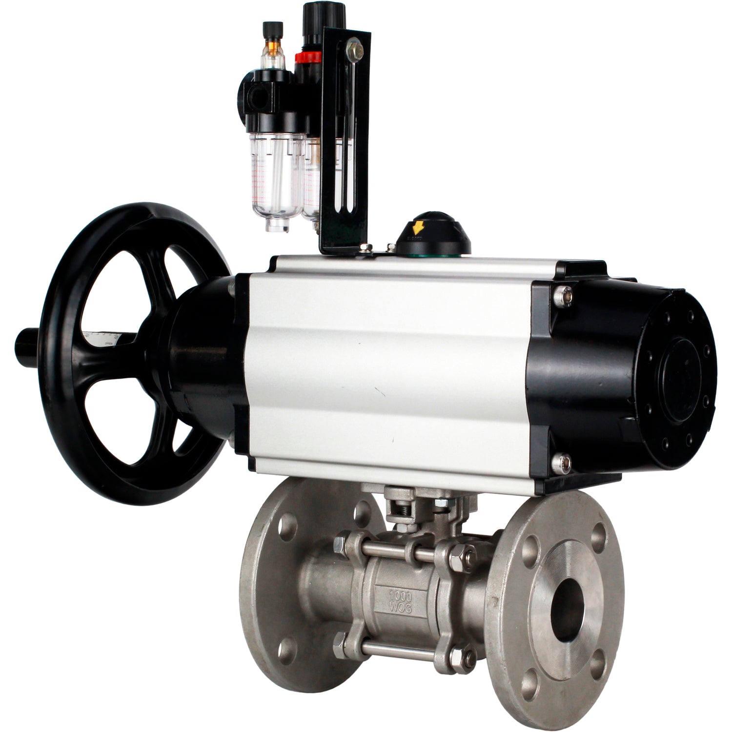 Ball valves Elephant BV3232P(3pc)-FP-F-ISO-H DN65-100 25/40 bar flanged with ISO flange, body - 316 stainless steel, full bore, seal - PTFE, with pneumatic drive PA-DA-105-1, pneumatic distributor 4M310-08 NAMUR 220V, ATU AFC2000