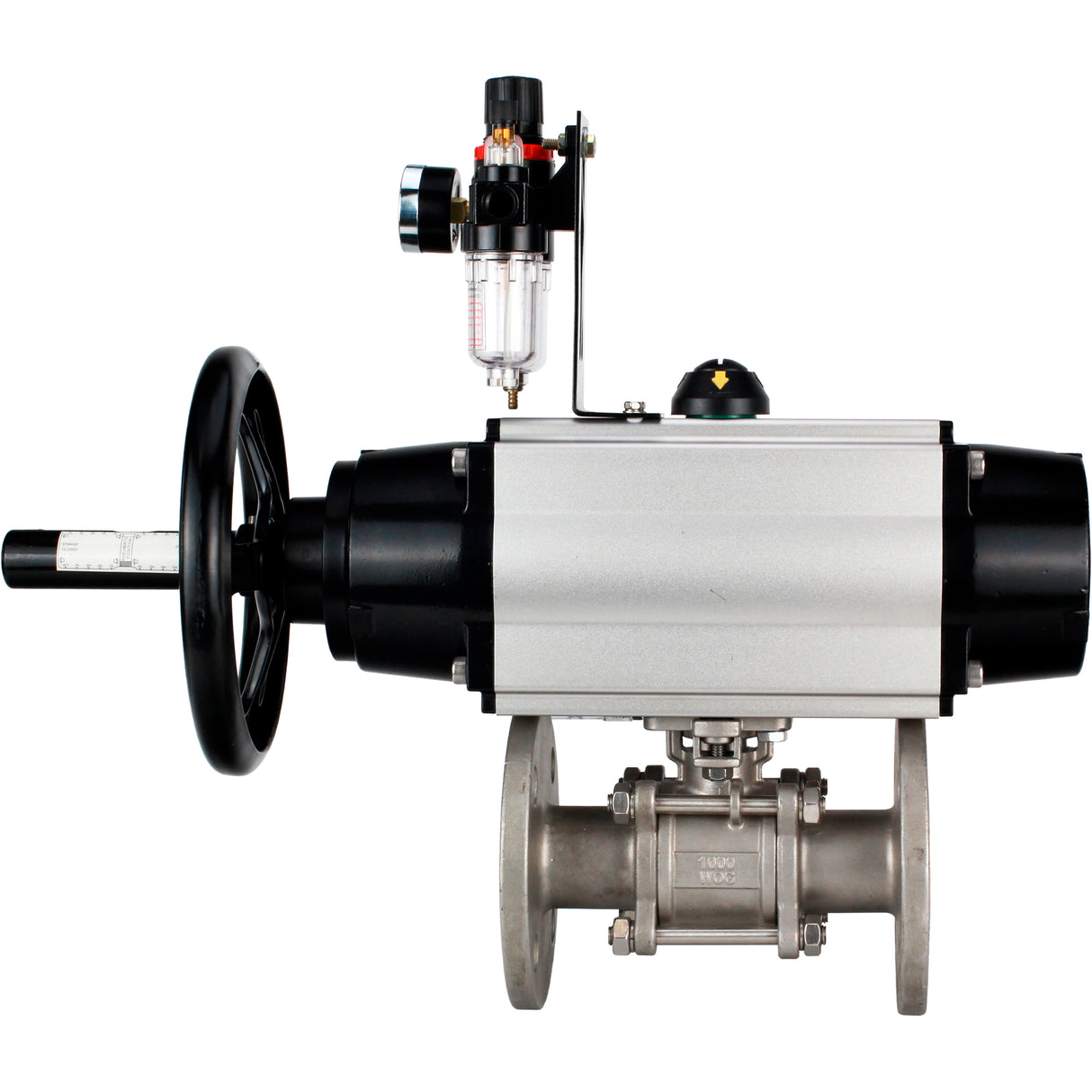 Ball valves Elephant BV3232P(3pc)-FP-F-ISO-H DN65-100 25/40 bar flanged with ISO flange, body - 316 stainless steel, full bore, seal - PTFE, with pneumatic drive PA-DA-105-1, pneumatic distributor 4M310-08 NAMUR 220V, ATU AFC2000