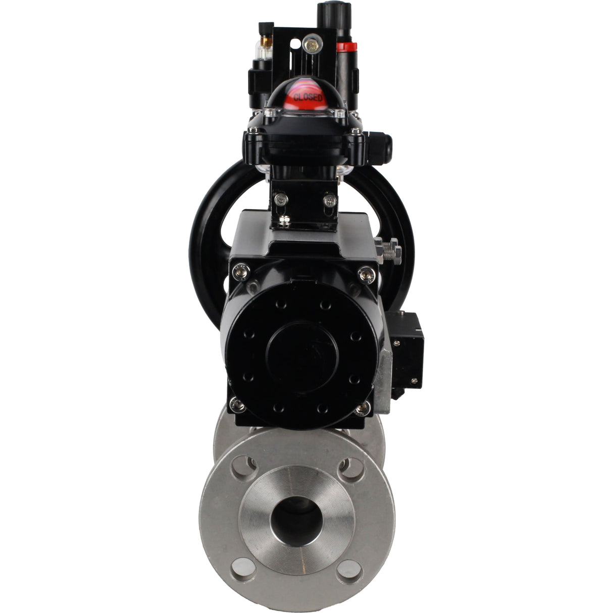 Ball valves Elephant BV3232P(3pc)-FP-F-ISO-H DN65-100 25/40 bar flanged with ISO flange, body - 316 stainless steel, full bore, seal - PTFE, with pneumatic drive PA-DA-105-1, pneumatic distributor 4M310-08 NAMUR 220V, LSU APL-210N, ATU AFC2000