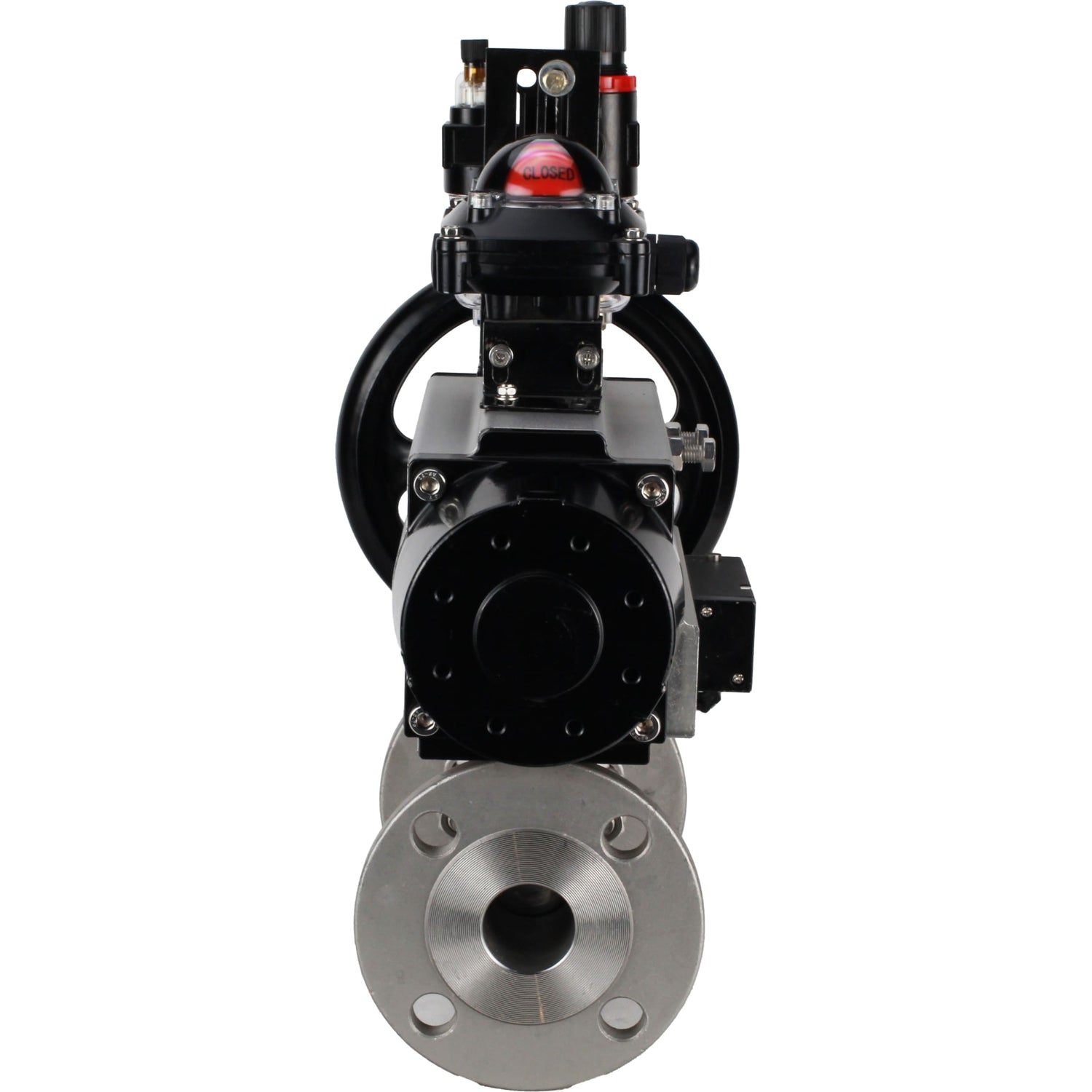 Ball valves Elephant BV3232P(3pc)-FP-F-ISO-H DN65-100 25/40 bar flanged with ISO flange, body - 316 stainless steel, full bore, seal - PTFE, with pneumatic drive PA-DA-105-1, pneumatic distributor 4M310-08 NAMUR 220V, LSU APL-210N, ATU AFC2000