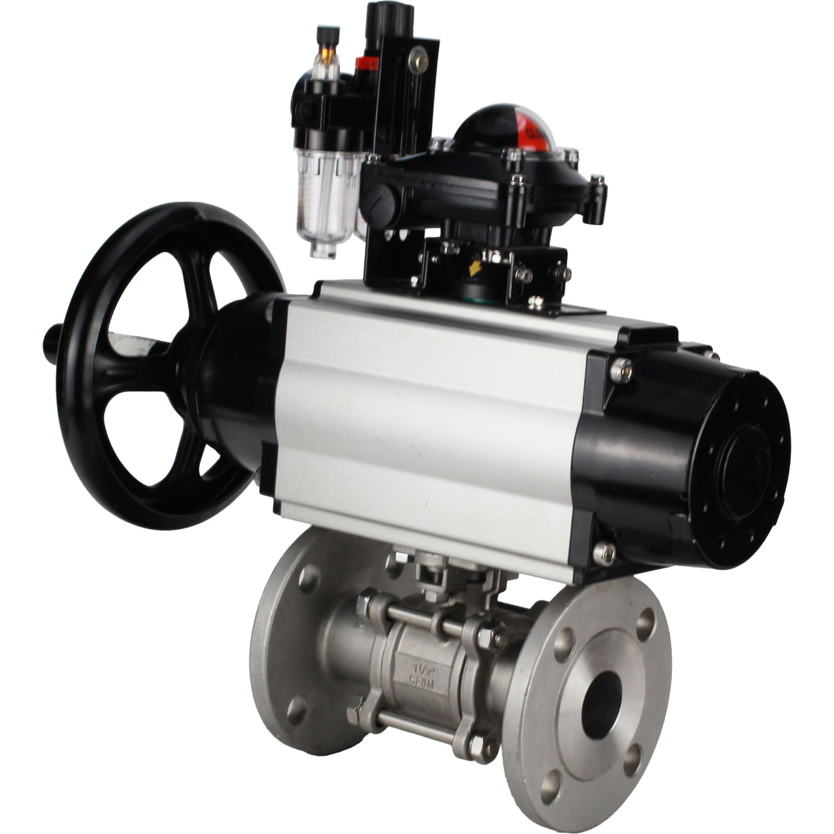 Ball valves Elephant BV3232P(3pc)-FP-F-ISO-H DN65-100 25/40 bar flanged with ISO flange, body - 316 stainless steel, full bore, seal - PTFE, with pneumatic drive PA-DA-105-1, pneumatic distributor 4M310-08 NAMUR 220V, LSU APL-210N, ATU AFC2000