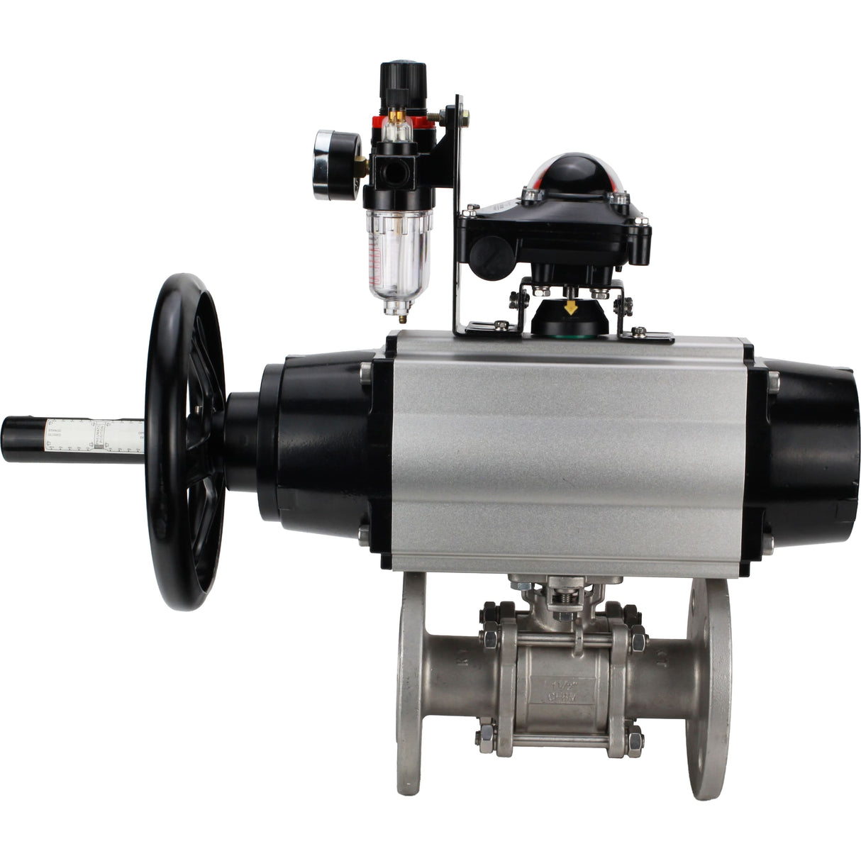 Ball valves Elephant BV3232P(3pc)-FP-F-ISO-H DN65-100 25/40 bar flanged with ISO flange, body - 316 stainless steel, full bore, seal - PTFE, with pneumatic drive PA-DA-105-1, pneumatic distributor 4M310-08 NAMUR 220V, LSU APL-210N, ATU AFC2000
