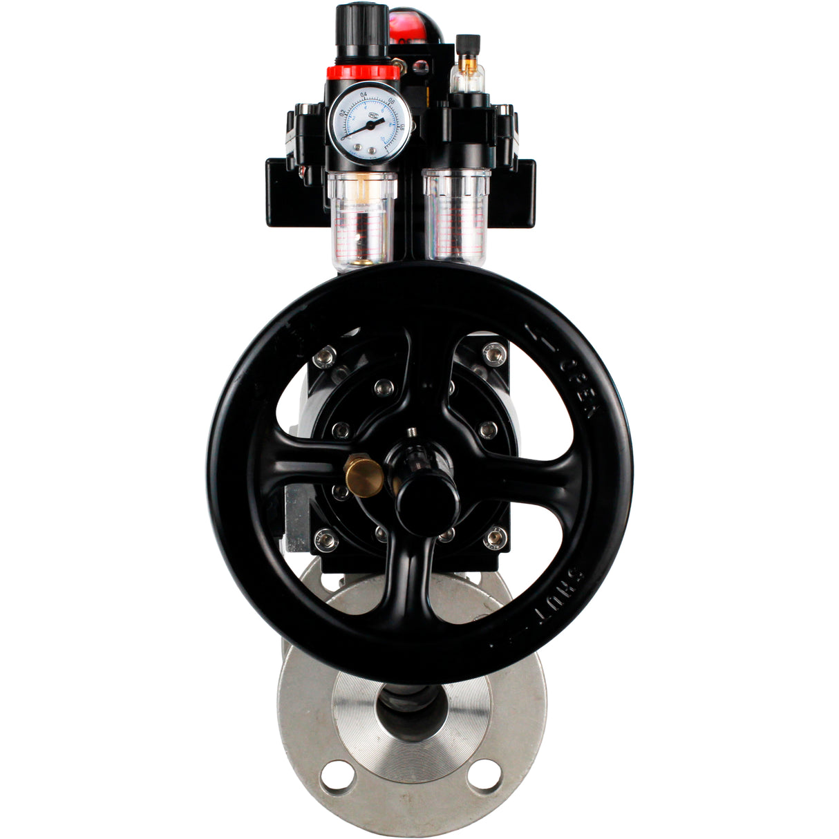 Ball valves Elephant BV3232P(3pc)-FP-F-ISO-H DN65-100 25/40 bar flanged with ISO flange, body - 316 stainless steel, full bore, seal - PTFE, with pneumatic drive PA-DA-105-1, pneumatic distributor 4M310-08 NAMUR 220V, LSU APL-410N Ex, ATU AFC2000