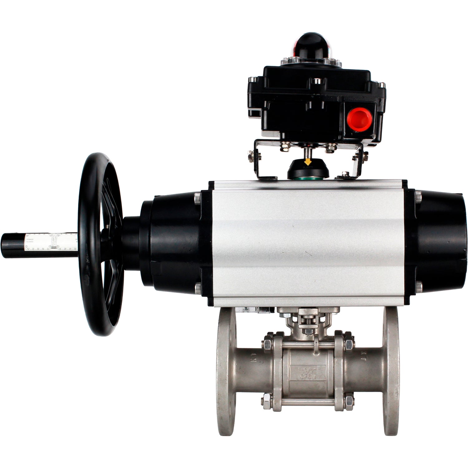 Ball valves Elephant BV3232P(3pc)-FP-F-ISO-H DN65-100 25/40 bar flanged with ISO flange, body - 316 stainless steel, full bore, seal - PTFE, with pneumatic drive PA-DA-105-1, pneumatic distributor 4M310-08 NAMUR 220V, LSU APL-410N Ex