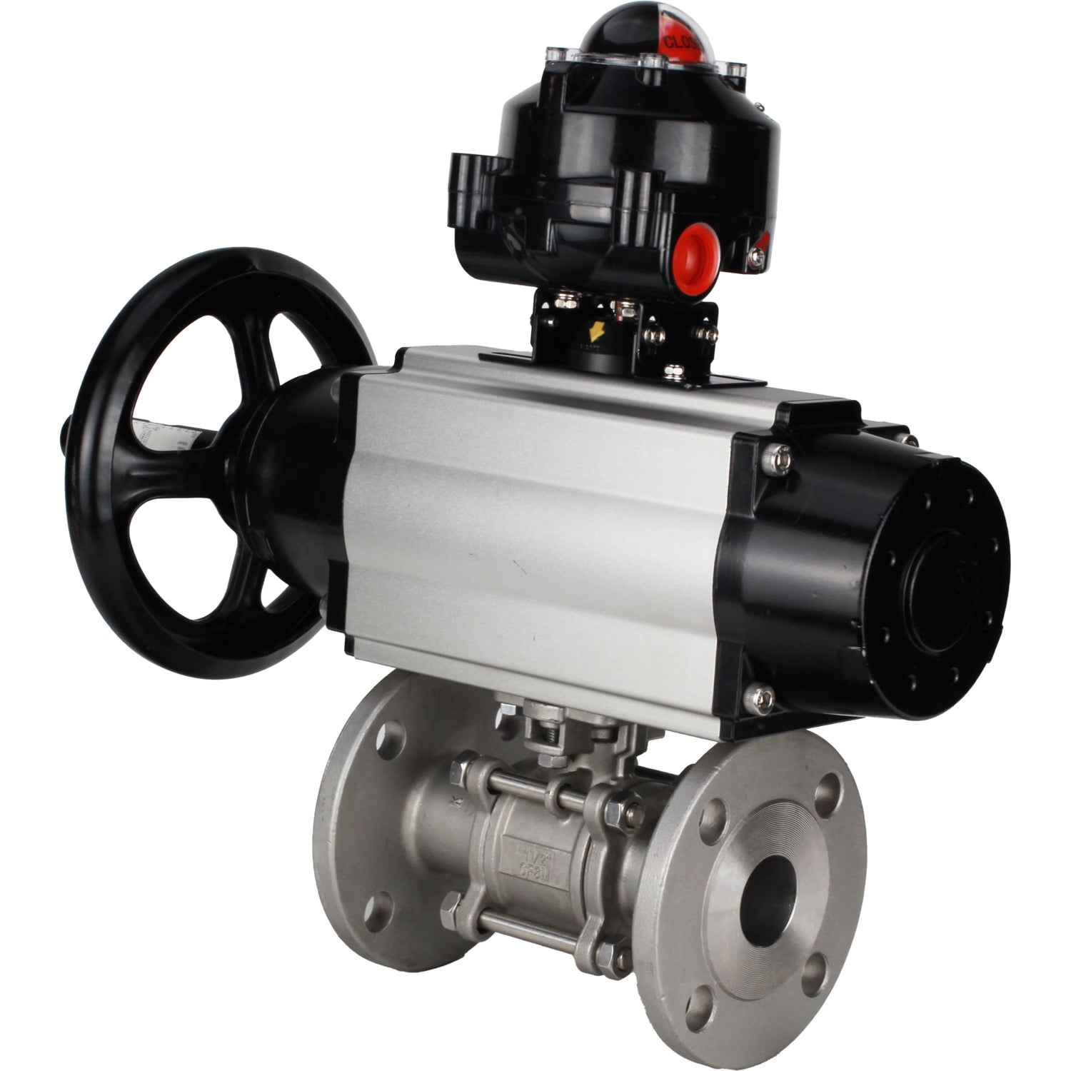 Ball valves Elephant BV3232P(3pc)-FP-F-ISO-H DN65-100 25/40 bar flanged with ISO flange, body - 316 stainless steel, full bore, seal - PTFE, with pneumatic drive PA-DA-105-1, pneumatic distributor 4M310-08 NAMUR 220V, LSU APL-510N Ex
