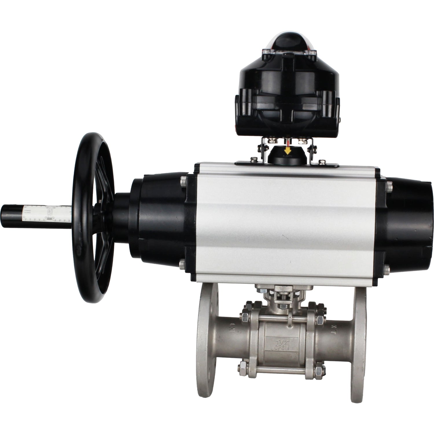 Ball valves Elephant BV3232P(3pc)-FP-F-ISO-H DN65-100 25/40 bar flanged with ISO flange, body - 316 stainless steel, full bore, seal - PTFE, with pneumatic drive PA-DA-105-1, pneumatic distributor 4M310-08 NAMUR 220V, LSU APL-510N Ex