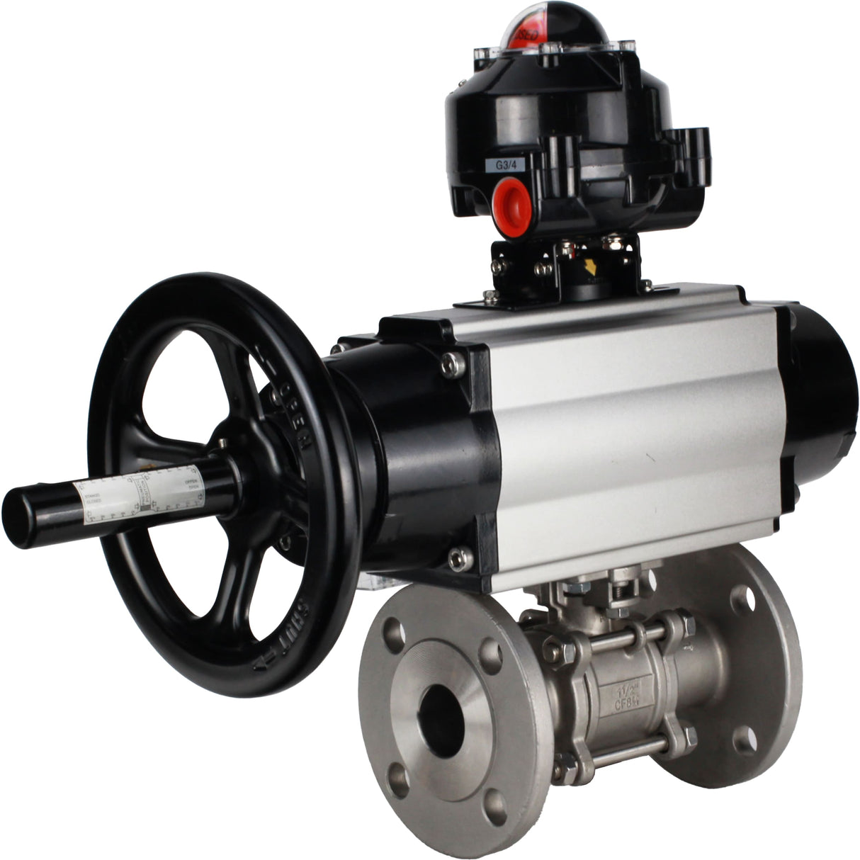 Ball valves Elephant BV3232P(3pc)-FP-F-ISO-H DN65-100 25/40 bar flanged with ISO flange, body - 316 stainless steel, full bore, seal - PTFE, with pneumatic drive PA-DA-105-1, pneumatic distributor 4M310-08 NAMUR 220V, LSU APL-510N Ex