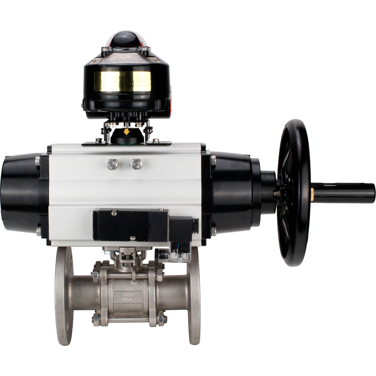 Ball valves Elephant BV3232P(3pc)-FP-F-ISO-H DN65-100 25/40 bar flanged with ISO flange, body - 316 stainless steel, full bore, seal - PTFE, with pneumatic drive PA-DA-105-1, pneumatic distributor 4M310-08 NAMUR 220V, LSU APL-510N Ex
