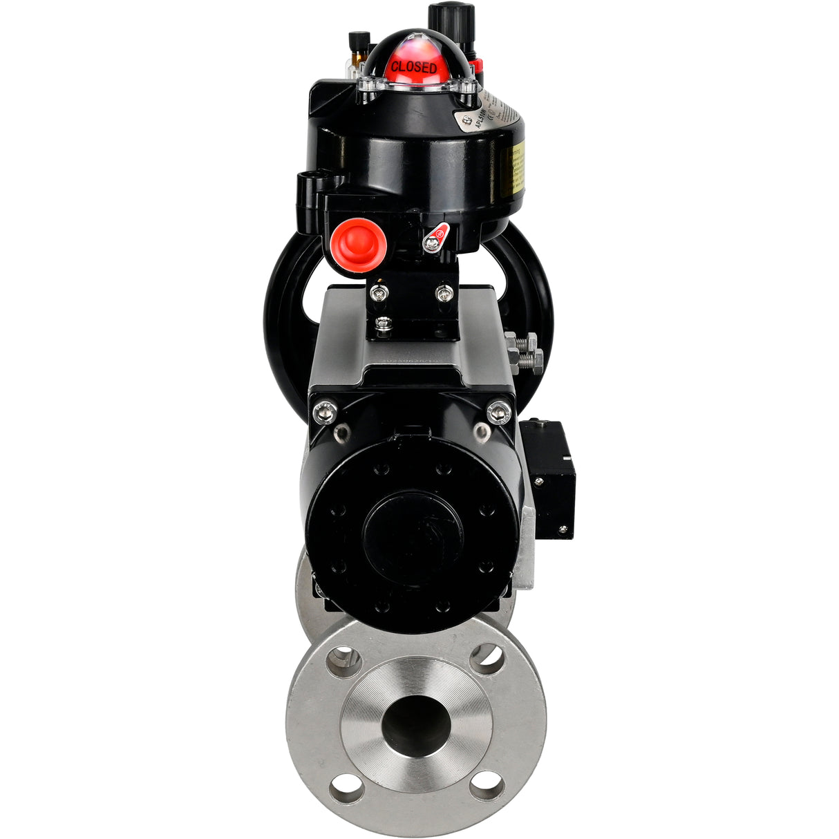 Ball valves Elephant BV3232P(3pc)-FP-F-ISO-H DN65-100 25/40 bar flanged with ISO flange, body - 316 stainless steel, full bore, seal - PTFE, with pneumatic drive PA-DA-105-1, pneumatic distributor 4M310-08 NAMUR 220V, LSU APL-510N Ex, ATU AFC2000