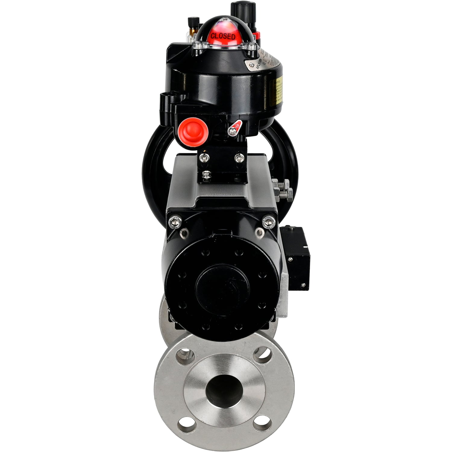 Ball valves Elephant BV3232P(3pc)-FP-F-ISO-H DN65-100 25/40 bar flanged with ISO flange, body - 316 stainless steel, full bore, seal - PTFE, with pneumatic drive PA-DA-105-1, pneumatic distributor 4M310-08 NAMUR 220V, LSU APL-510N Ex, ATU AFC2000