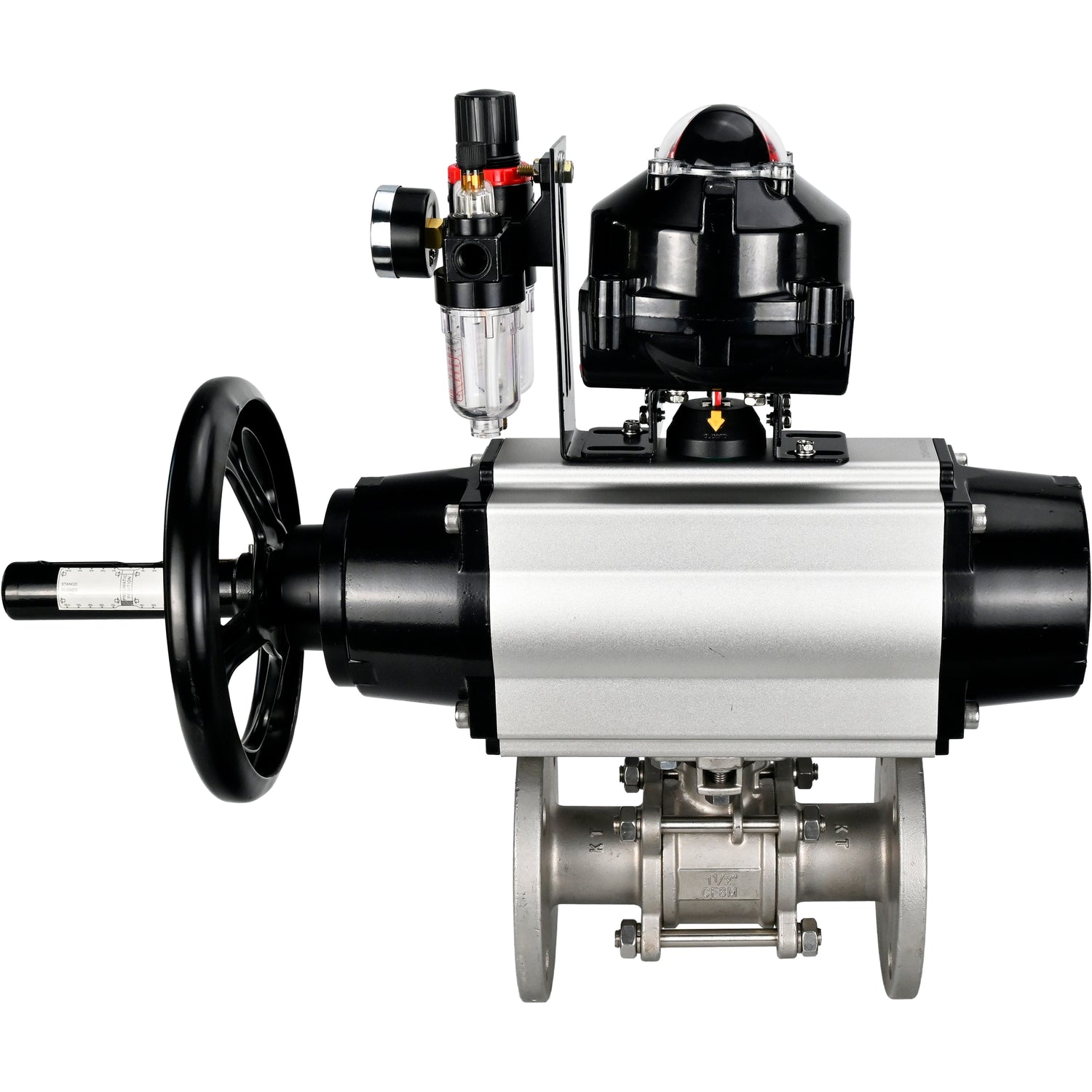 Ball valves Elephant BV3232P(3pc)-FP-F-ISO-H DN65-100 25/40 bar flanged with ISO flange, body - 316 stainless steel, full bore, seal - PTFE, with pneumatic drive PA-DA-105-1, pneumatic distributor 4M310-08 NAMUR 220V, LSU APL-510N Ex, ATU AFC2000