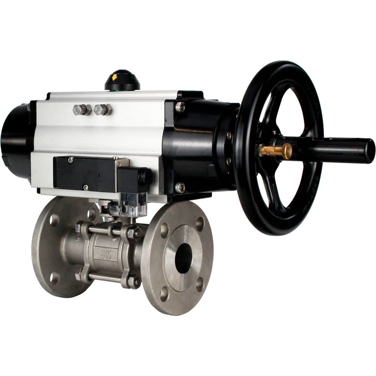 Ball valves Elephant BV3232P(3pc)-FP-F-ISO-H DN65-100 25/40 bar flanged with ISO flange, body - 316 stainless steel, full bore, seal - PTFE, with pneumatic drive PA-DA-105-1, pneumatic distributor 4M310-08 NAMUR 24V