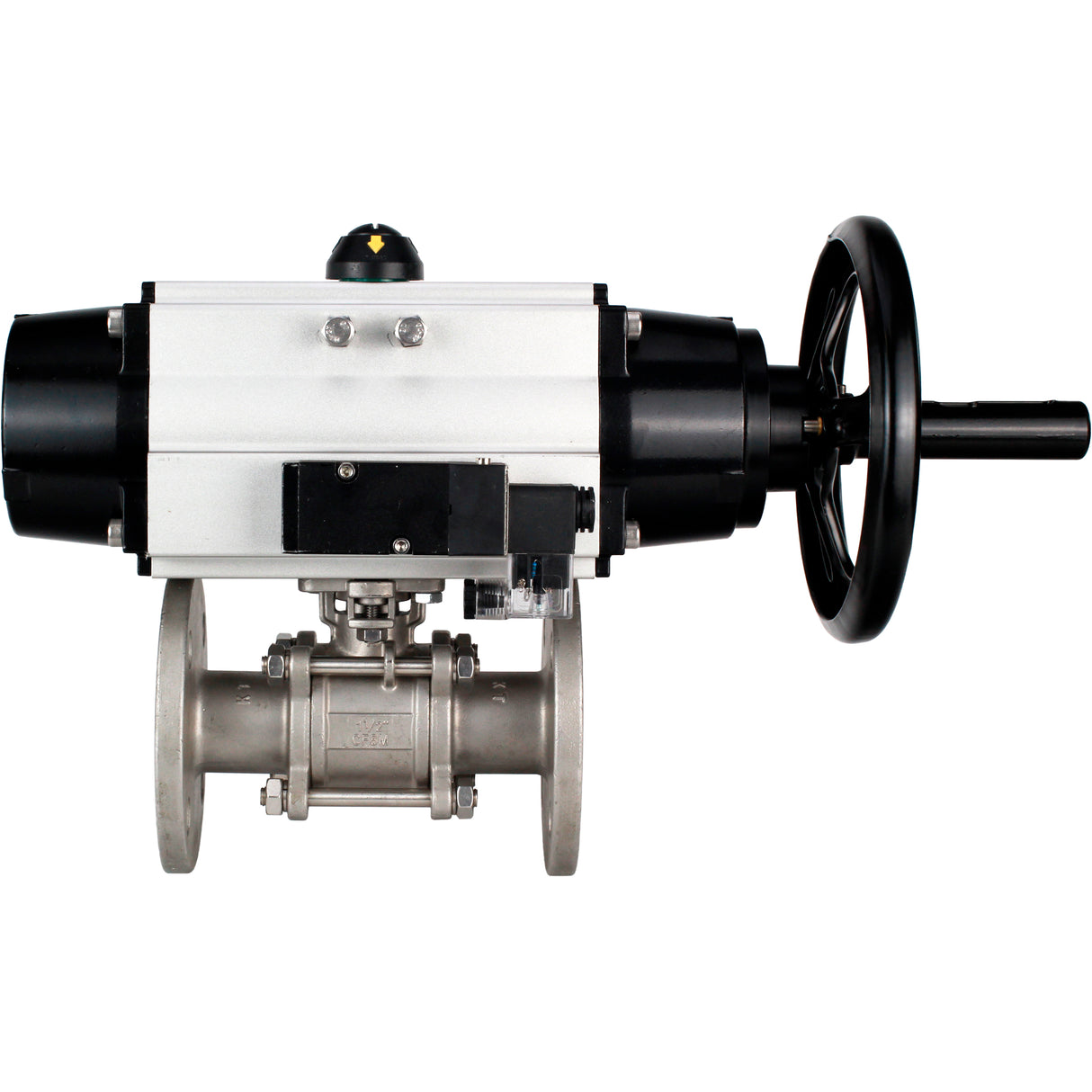 Ball valves Elephant BV3232P(3pc)-FP-F-ISO-H DN65-100 25/40 bar flanged with ISO flange, body - 316 stainless steel, full bore, seal - PTFE, with pneumatic drive PA-DA-105-1, pneumatic distributor 4M310-08 NAMUR 24V