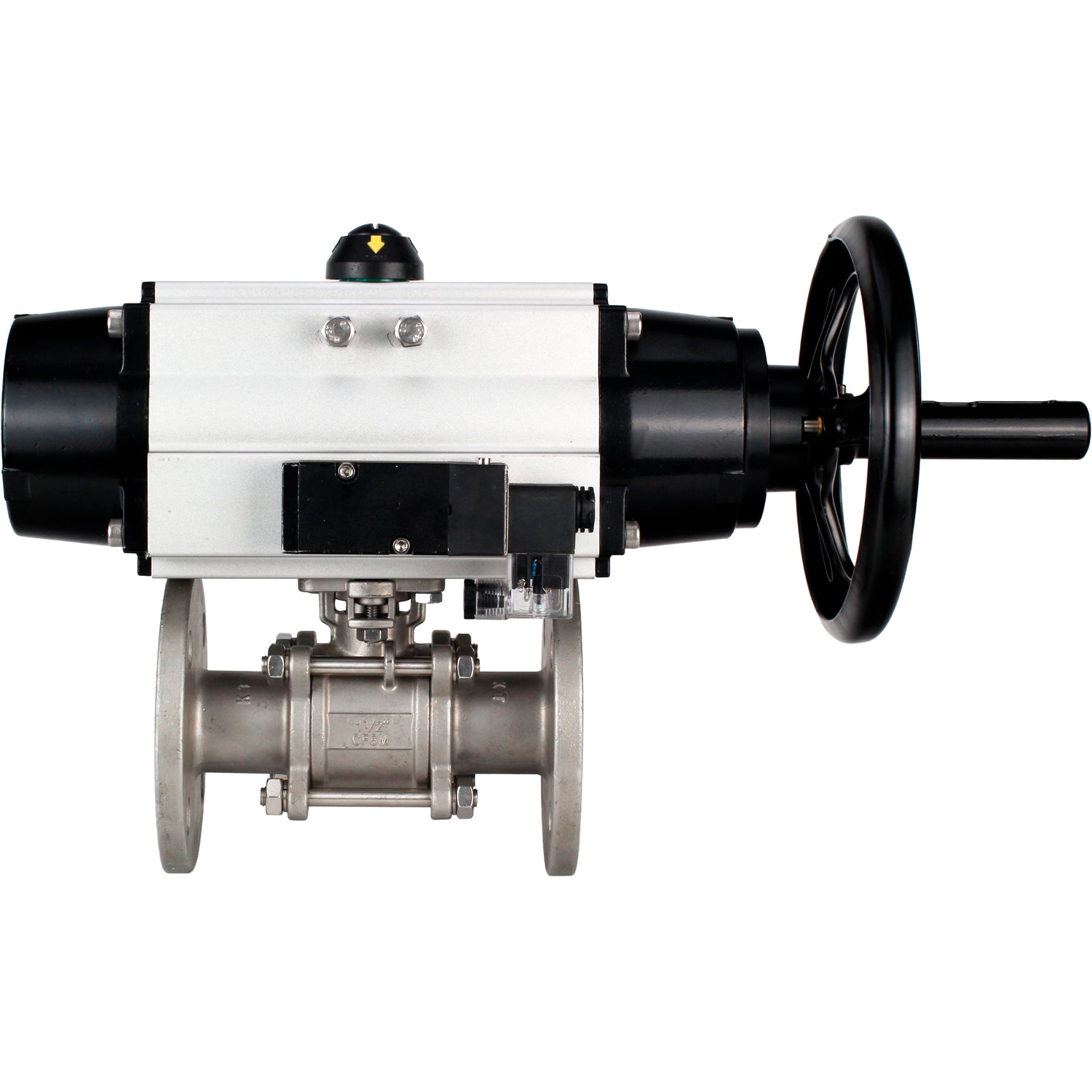 Ball valves Elephant BV3232P(3pc)-FP-F-ISO-H DN65-100 25/40 bar flanged with ISO flange, body - 316 stainless steel, full bore, seal - PTFE, with pneumatic drive PA-DA-105-1, pneumatic distributor 4M310-08 NAMUR 24V