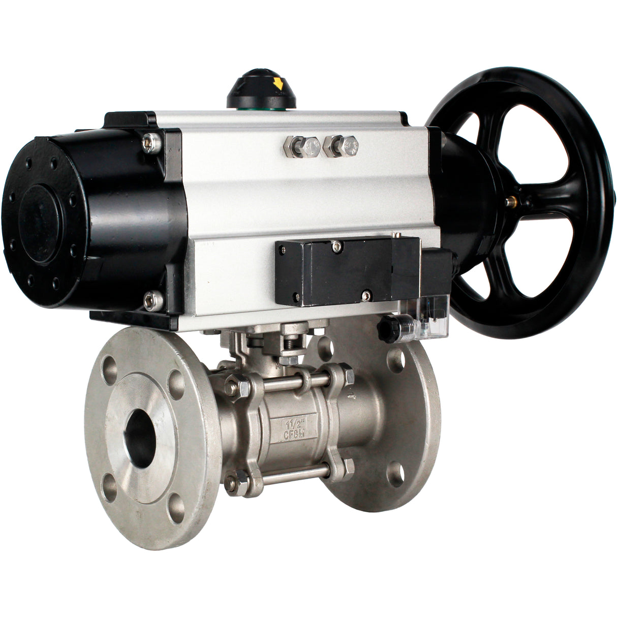 Ball valves Elephant BV3232P(3pc)-FP-F-ISO-H DN65-100 25/40 bar flanged with ISO flange, body - 316 stainless steel, full bore, seal - PTFE, with pneumatic drive PA-DA-105-1, pneumatic distributor 4M310-08 NAMUR 24V