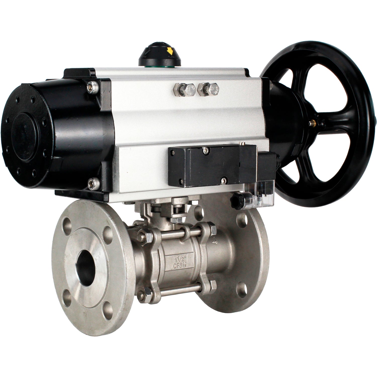 Ball valves Elephant BV3232P(3pc)-FP-F-ISO-H DN65-100 25/40 bar flanged with ISO flange, body - 316 stainless steel, full bore, seal - PTFE, with pneumatic drive PA-DA-105-1, pneumatic distributor 4M310-08 NAMUR 24V