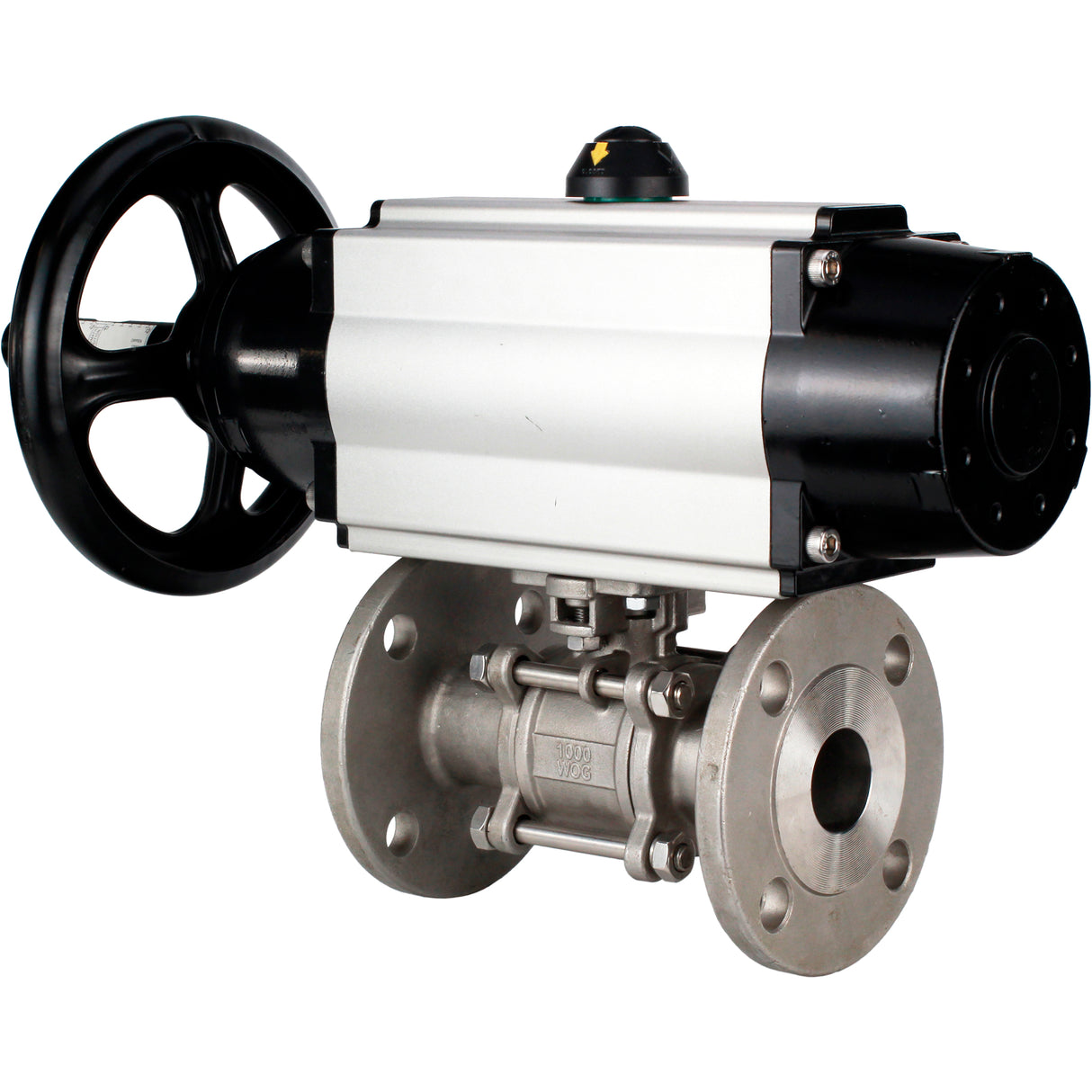 Ball valves Elephant BV3232P(3pc)-FP-F-ISO-H DN65-100 25/40 bar flanged with ISO flange, body - 316 stainless steel, full bore, seal - PTFE, with pneumatic drive PA-DA-105-1, pneumatic distributor 4M310-08 NAMUR 24V