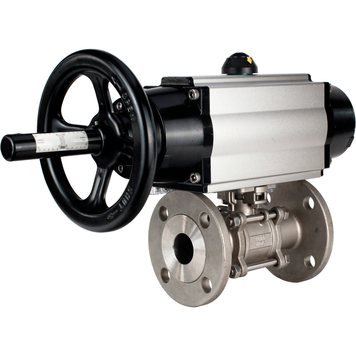Ball valves Elephant BV3232P(3pc)-FP-F-ISO-H DN65-100 25/40 bar flanged with ISO flange, body - 316 stainless steel, full bore, seal - PTFE, with pneumatic drive PA-DA-105-1, pneumatic distributor 4M310-08 NAMUR 24V