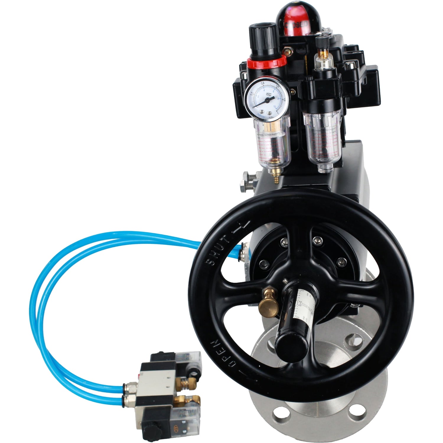 Ball valves Elephant BV3232P(3pc)-FP-F-ISO-H DN65-100 25/40 bar flanged with ISO flange, body - 316 stainless steel, full bore, seal - PTFE, with pneumatic drive PA-DA-105-1, pneumatic distributor 4V320-10 220V, LSU APL-410N Ex, ATU AFC2000