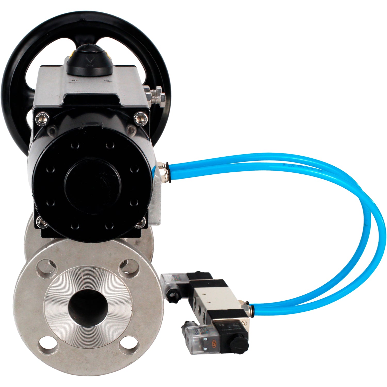 Ball valves Elephant BV3232P(3pc)-FP-F-ISO-H DN65-100 25/40 bar flanged with ISO flange, body - 316 stainless steel, full bore, seal - PTFE, with pneumatic drive PA-DA-105-1, pneumatic distributor 4V320-10 220V