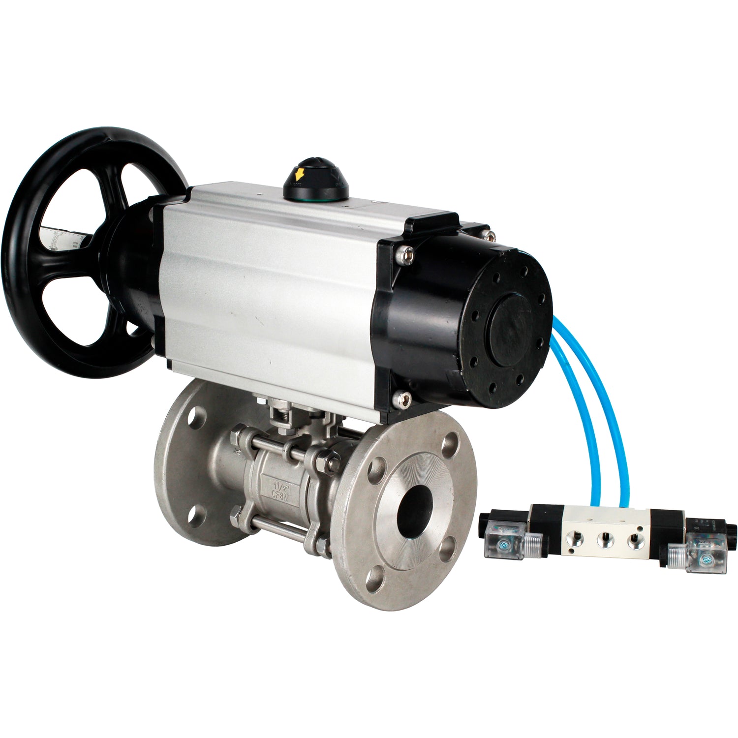 Ball valves Elephant BV3232P(3pc)-FP-F-ISO-H DN65-100 25/40 bar flanged with ISO flange, body - 316 stainless steel, full bore, seal - PTFE, with pneumatic drive PA-DA-105-1, pneumatic distributor 4V320-10 220V