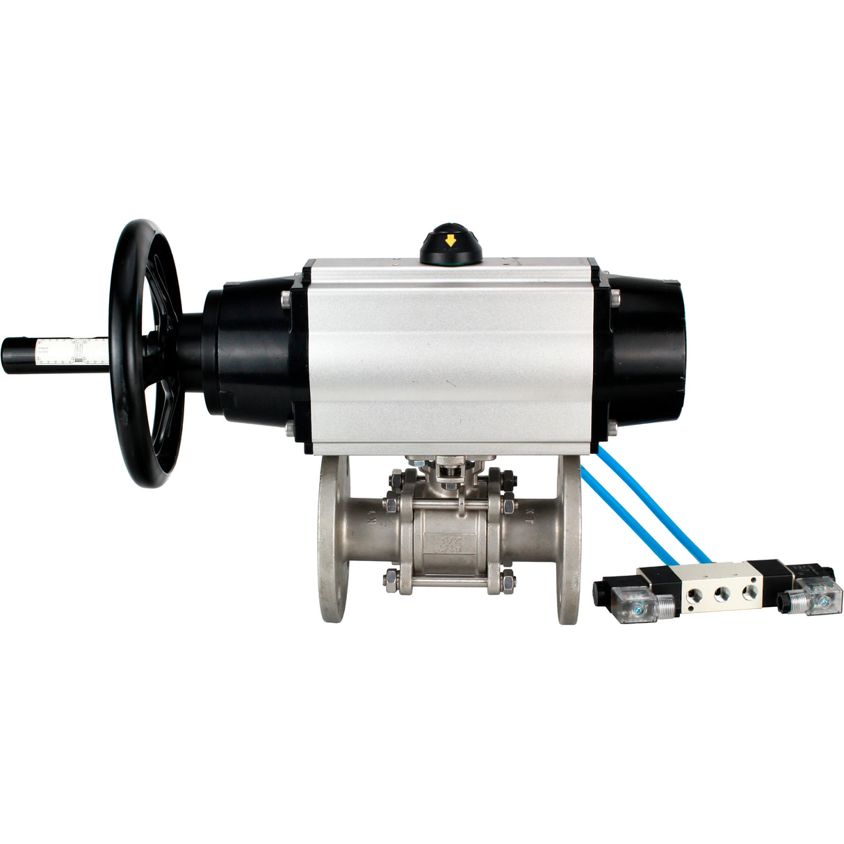 Ball valves Elephant BV3232P(3pc)-FP-F-ISO-H DN65-100 25/40 bar flanged with ISO flange, body - 316 stainless steel, full bore, seal - PTFE, with pneumatic drive PA-DA-105-1, pneumatic distributor 4V320-10 220V