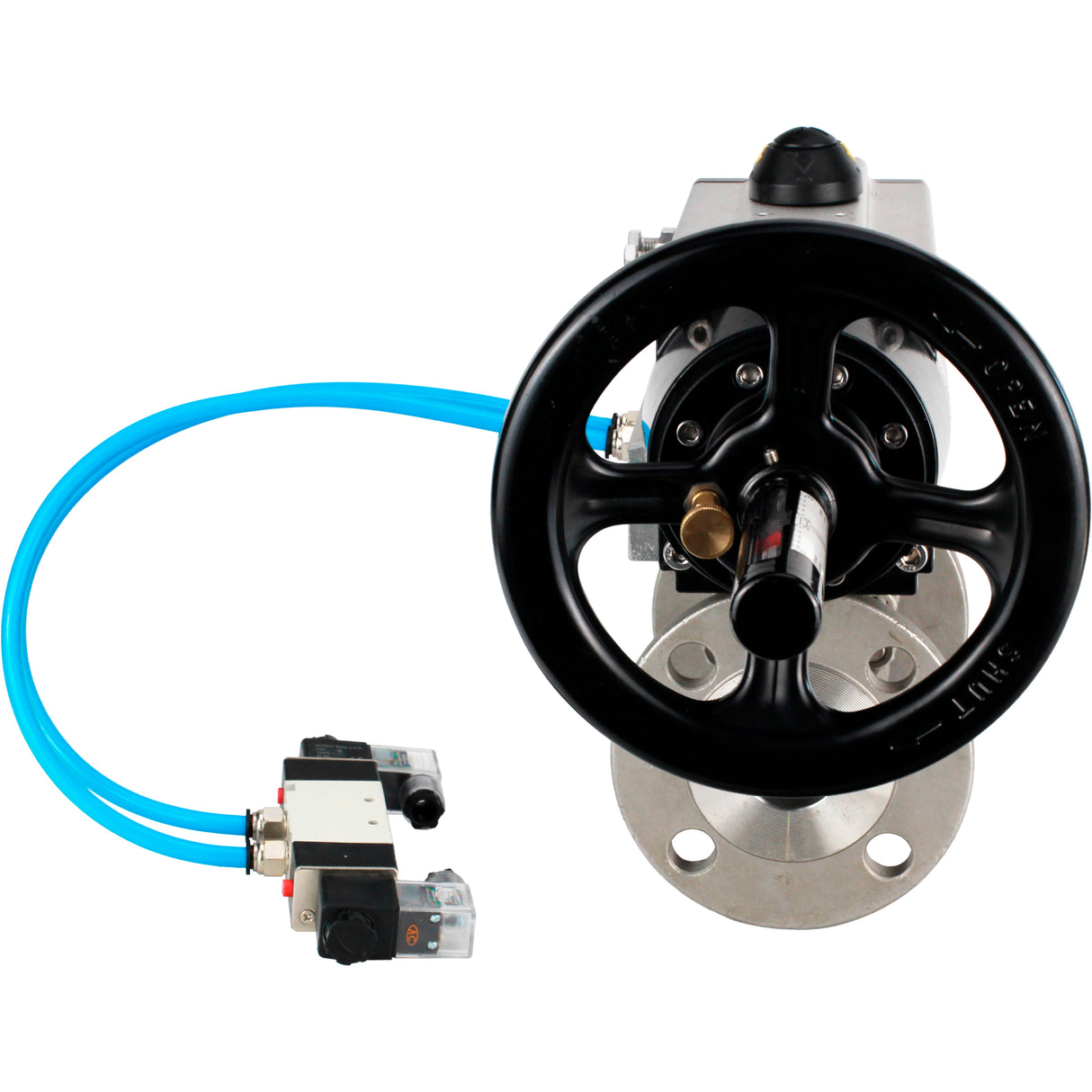 Ball valves Elephant BV3232P(3pc)-FP-F-ISO-H DN65-100 25/40 bar flanged with ISO flange, body - 316 stainless steel, full bore, seal - PTFE, with pneumatic drive PA-DA-105-1, pneumatic distributor 4V320-10 220V