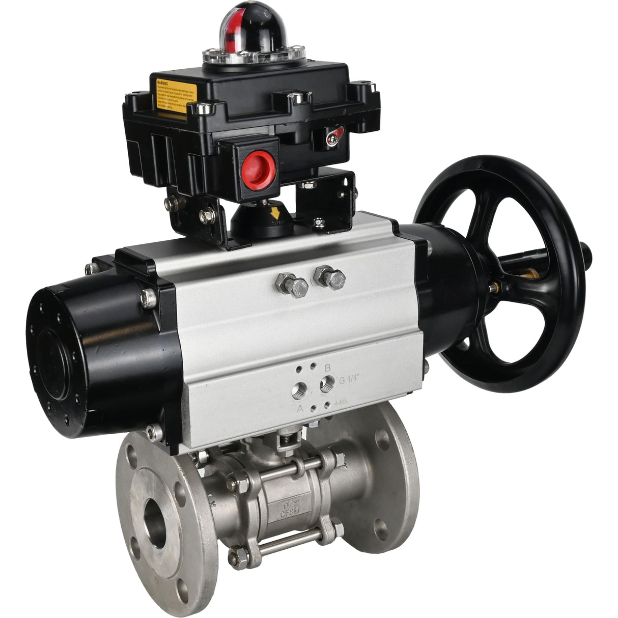 Ball valves Elephant BV3232P(3pc)-FP-F-ISO-H DN65-100 25/40 bar flanged with ISO flange, body - 316 stainless steel, full bore, seal - PTFE, with pneumatic drive PA-DA-105-1, LSU APL-410N Ex