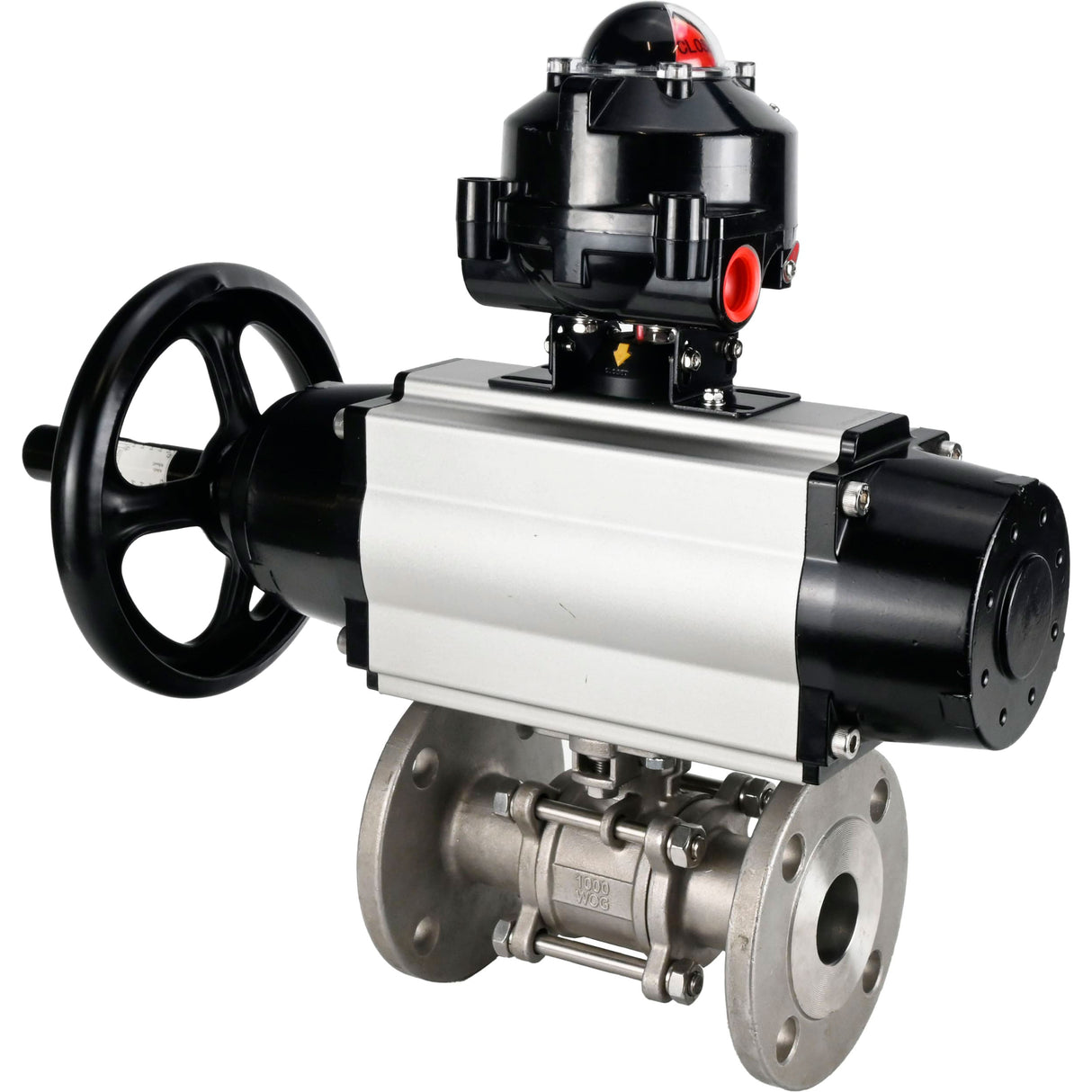 Ball valves Elephant BV3232P(3pc)-FP-F-ISO-H DN65-100 25/40 bar flanged with ISO flange, body - 316 stainless steel, full bore, seal - PTFE, with pneumatic drive PA-DA-105-1, LSU APL-510N Ex