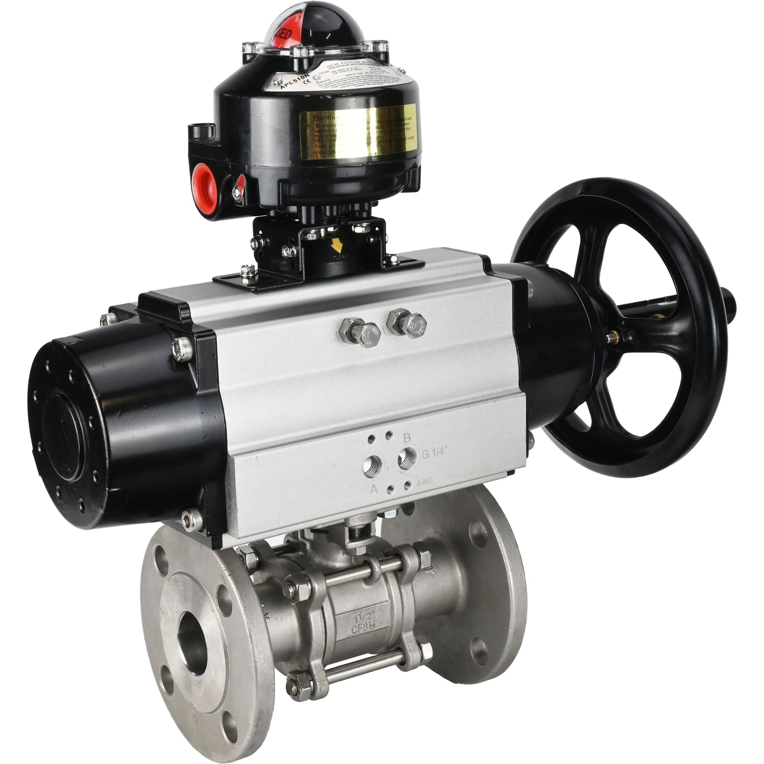 Ball valves Elephant BV3232P(3pc)-FP-F-ISO-H DN65-100 25/40 bar flanged with ISO flange, body - 316 stainless steel, full bore, seal - PTFE, with pneumatic drive PA-DA-105-1, LSU APL-510N Ex