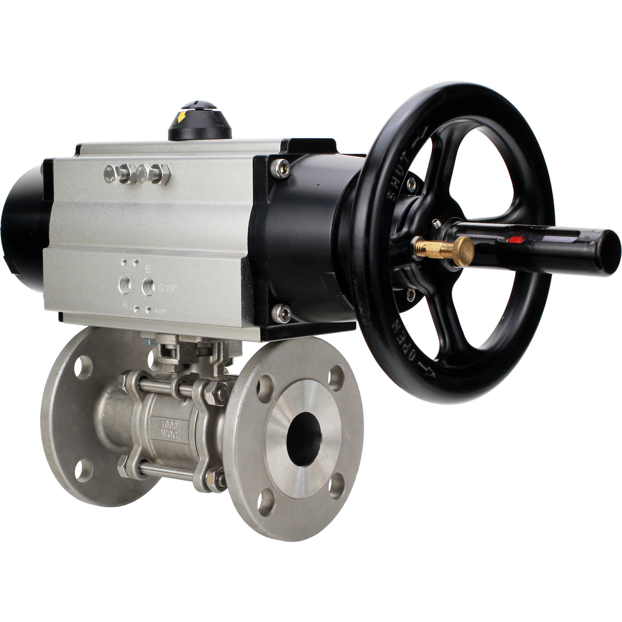 Ball valves Elephant BV3232P(3pc)-FP-F-ISO-H DN65-100 25/40 bar flanged with ISO flange, body - 316 stainless steel, full bore, seal - PTFE, with pneumatic drive PA-DA-105-1