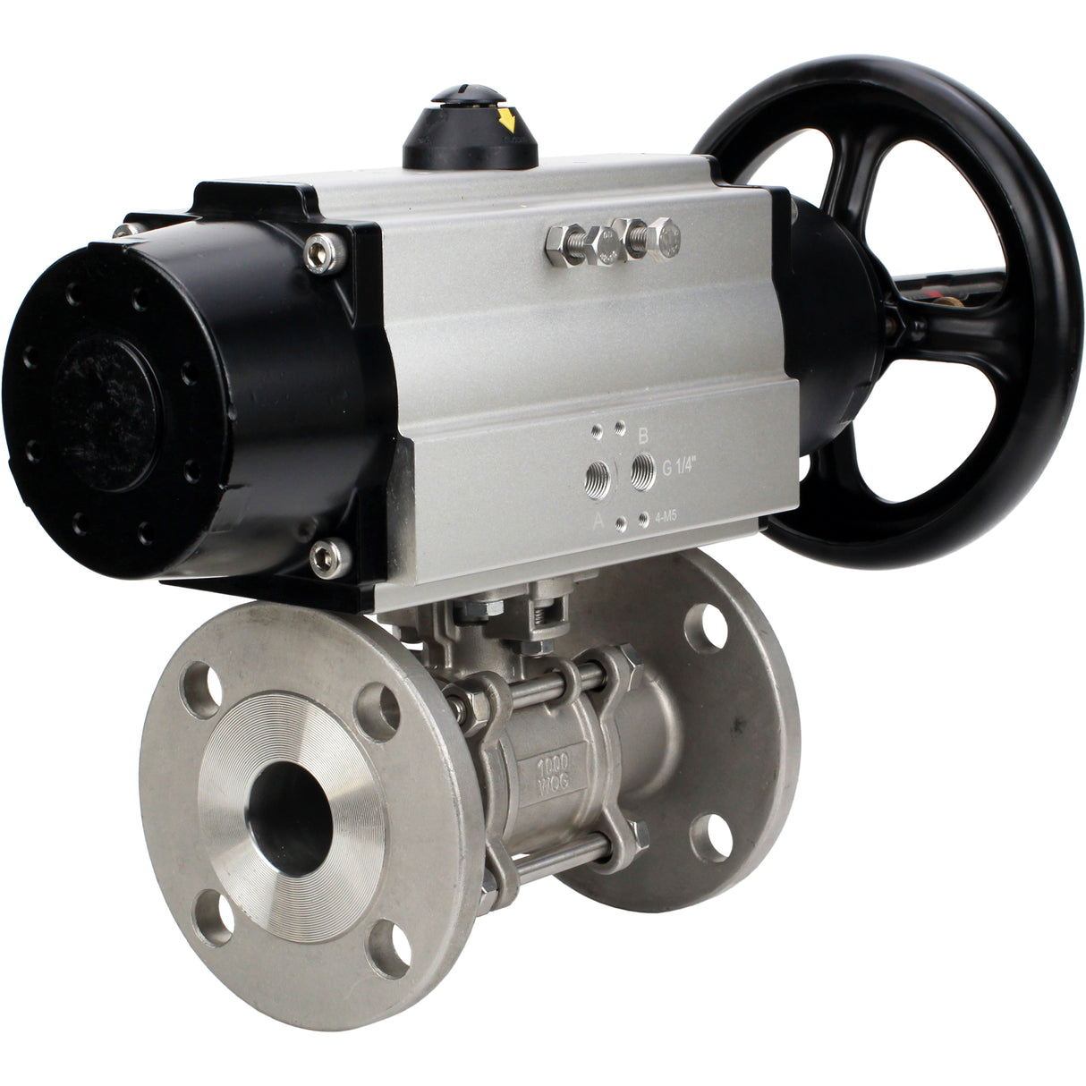 Ball valves Elephant BV3232P(3pc)-FP-F-ISO-H DN65-100 25/40 bar flanged with ISO flange, body - 316 stainless steel, full bore, seal - PTFE, with pneumatic drive PA-DA-105-1