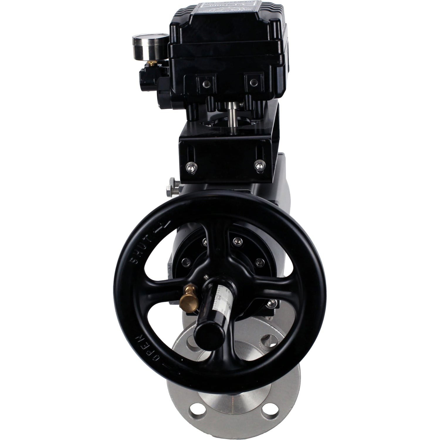 Ball valves Elephant BV3232P(3pc)-FP-F-ISO-H DN65-100 25/40 bar flanged with ISO flange, body - 316 stainless steel, full bore, seal - PTFE, with pneumatic drive PA-DA-105-1, YT-1000RSN electro-pneumatic positioner without feedback