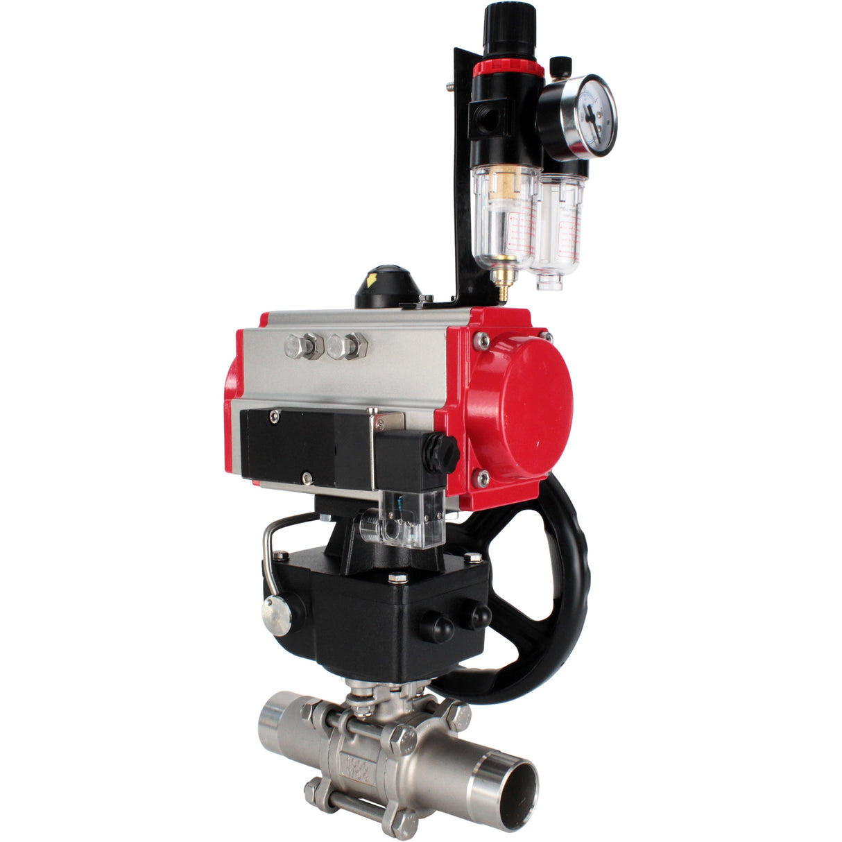 Vannes à boisseau sphérique Elephant BV3232P(3pc)-FP-W-ISO-H LONG à passage intégral, corps - acier inoxydable 316, à souder, avec actionneur pneumatique PA-DA, distributeur pneumatique 4M310-08 24V, réducteur MON et BPV AFC2000