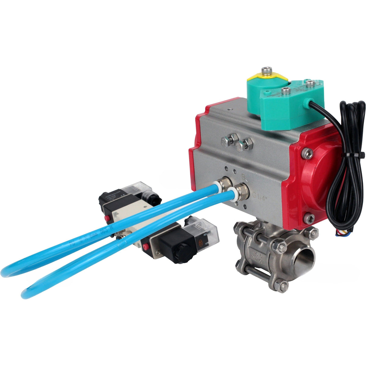 Ball valves Elephant BV3232P(3pc)-FP-W-ISO-H DN10-100 63/40/25 bar full bore, body - 316 stainless steel, seal - PTFE, for welding, with PA-DA pneumatic actuator, pneumatic distributor 4V320-08 220V and ALS200D magnetic switch