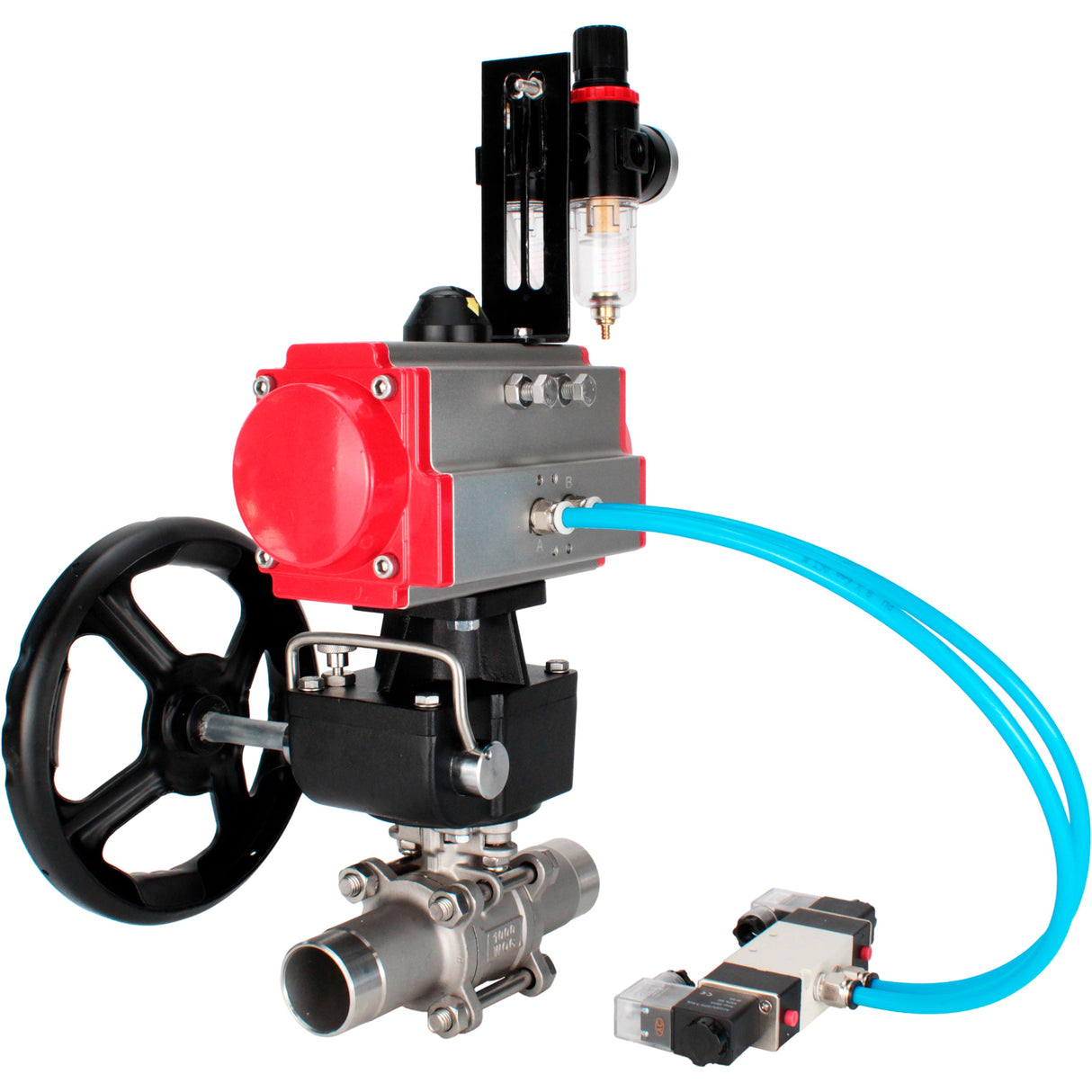 Vannes à boisseau sphérique Elephant BV3232P(3pc)-FP-W-ISO-H LONG à passage intégral, corps - acier inoxydable 316, à souder, avec actionneur pneumatique PA-DA, distributeur pneumatique 4V320-10 220V, réducteur MON et BPV AFC2000