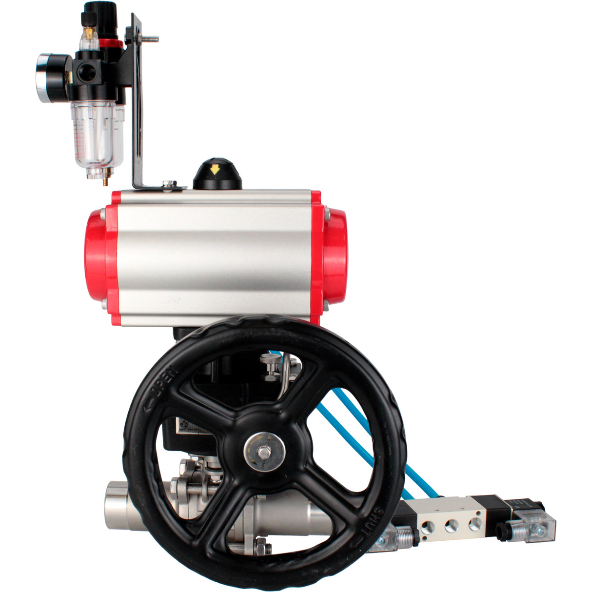 Vannes à boisseau sphérique Elephant BV3232P(3pc)-FP-W-ISO-H LONG à passage intégral, corps - acier inoxydable 316, à souder, avec actionneur pneumatique PA-DA, distributeur pneumatique 4V320-10 220V, réducteur MON et BPV AFC2000