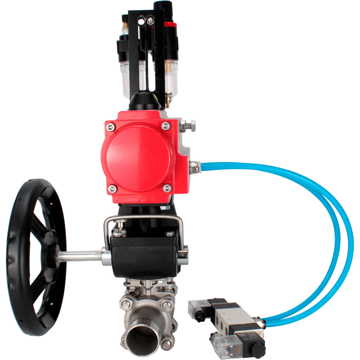 Vannes à boisseau sphérique Elephant BV3232P(3pc)-FP-W-ISO-H LONG à passage intégral, corps - acier inoxydable 316, à souder, avec actionneur pneumatique PA-DA, distributeur pneumatique 4V320-10 220V, réducteur MON et BPV AFC2000