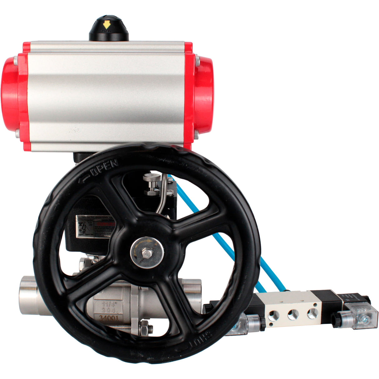 Vannes à boisseau sphérique Elephant BV3131P(3pc)-FP-W-ISO-H LONG à passage intégral, corps - acier inoxydable 304, à souder, avec actionneur pneumatique PA-DA, distributeur pneumatique 4V320-08 220V et réducteur MON