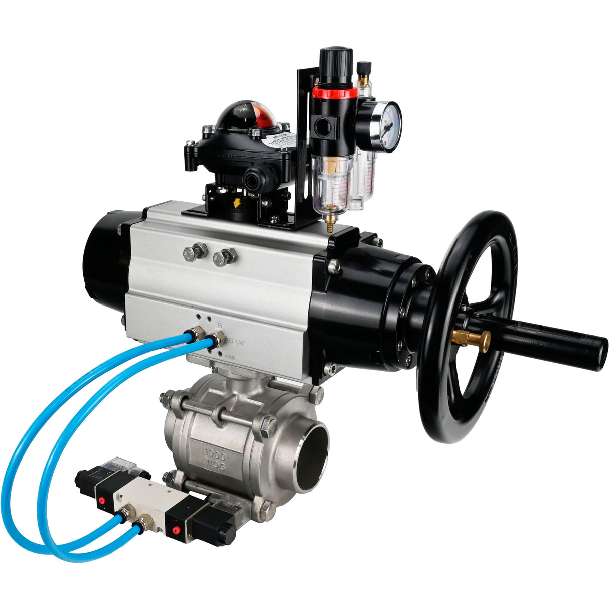 Ball valves Elephant BV3232P(3pc)-FP-W-ISO-H,  body material - Stainless steel AISI 316, seal - PTFE / PTFE / Teflon, with pneumatic actuator double action PA-DA-105-1, 4V320-10 220V, LSU APL-210N, ATU AFC2000