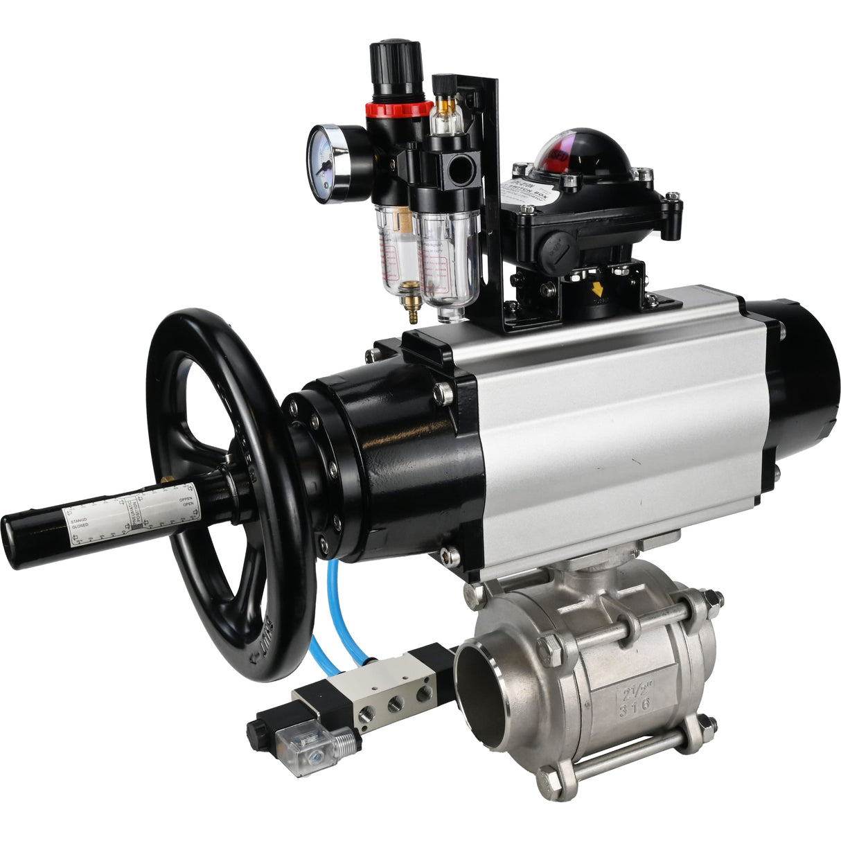 Ball valves Elephant BV3232P(3pc)-FP-W-ISO-H,  body material - Stainless steel AISI 316, seal - PTFE / PTFE / Teflon, with pneumatic actuator double action PA-DA-105-1, 4V320-10 220V, LSU APL-210N, ATU AFC2000
