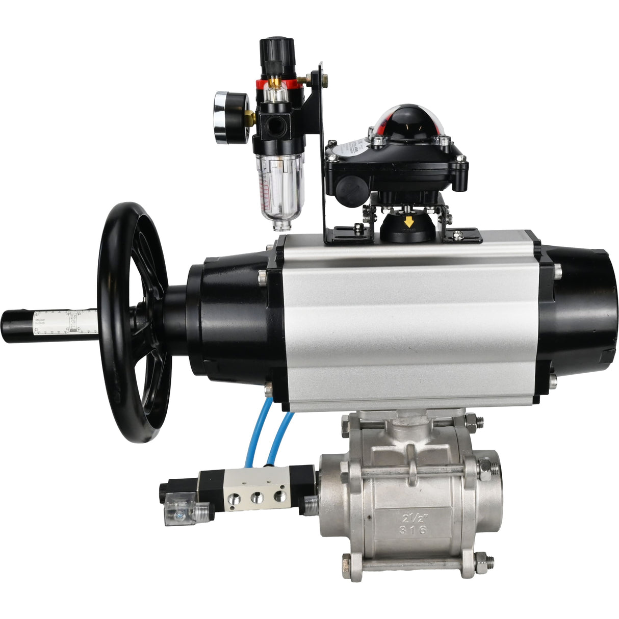 Ball valves Elephant BV3232P(3pc)-FP-W-ISO-H,  body material - Stainless steel AISI 316, seal - PTFE / PTFE / Teflon, with pneumatic actuator double action PA-DA-105-1, 4V320-10 220V, LSU APL-210N, ATU AFC2000