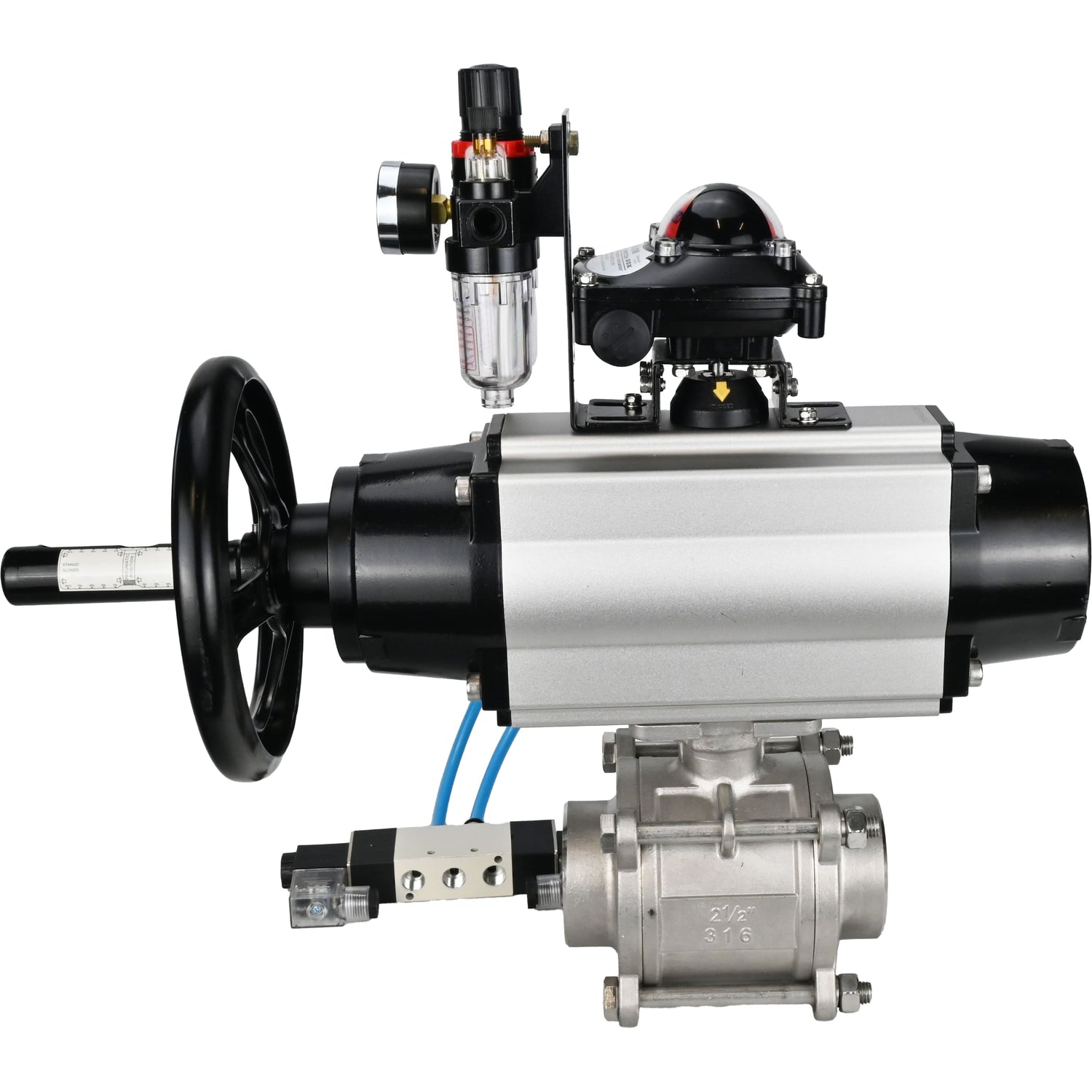 Ball valves Elephant BV3232P(3pc)-FP-W-ISO-H,  body material - Stainless steel AISI 316, seal - PTFE / PTFE / Teflon, with pneumatic actuator double action PA-DA-105-1, 4V320-10 220V, LSU APL-210N, ATU AFC2000